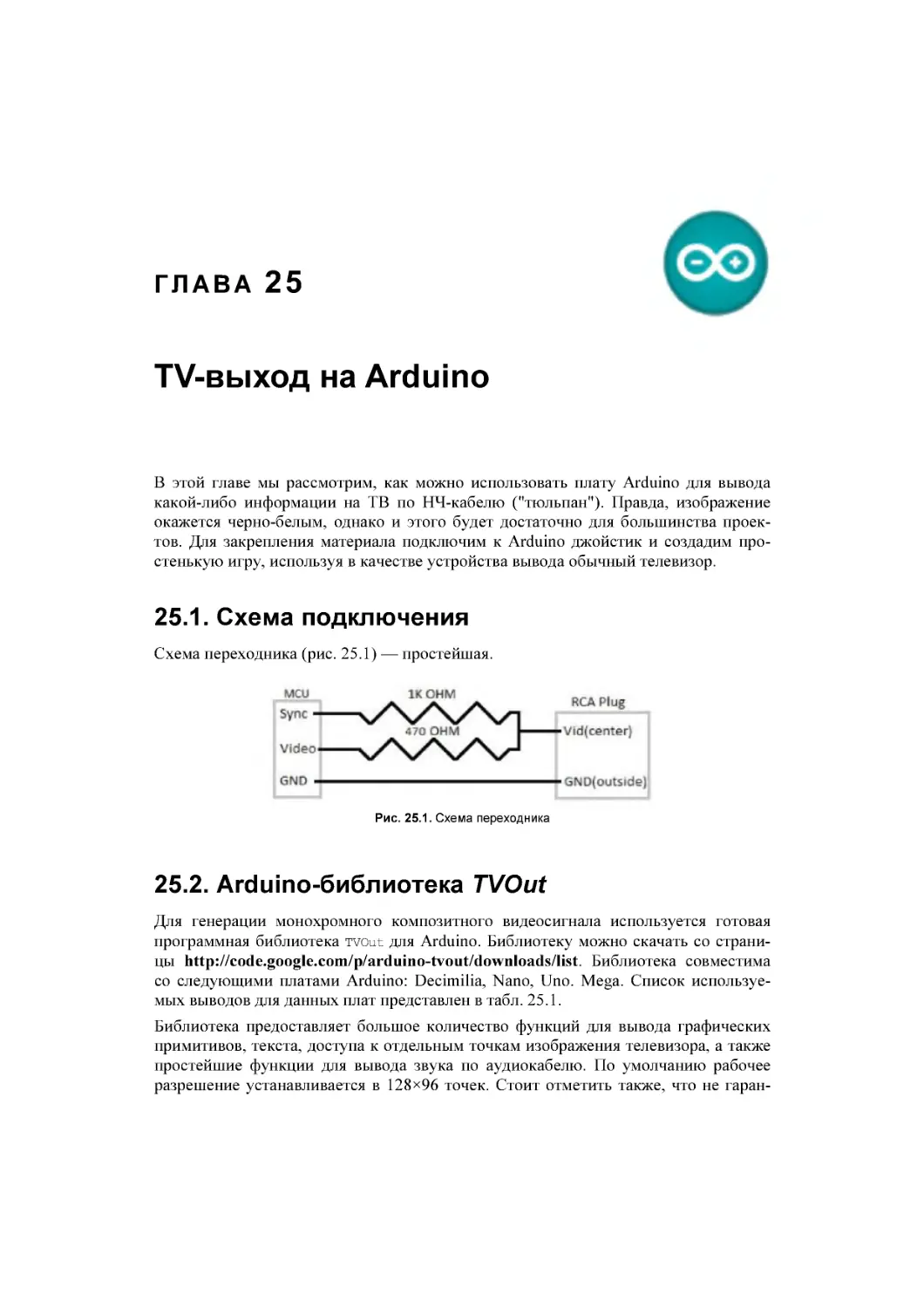 ﻿Глава 25. TV-выход на Arduino
﻿25.2. Arduino-библиотека TVOut