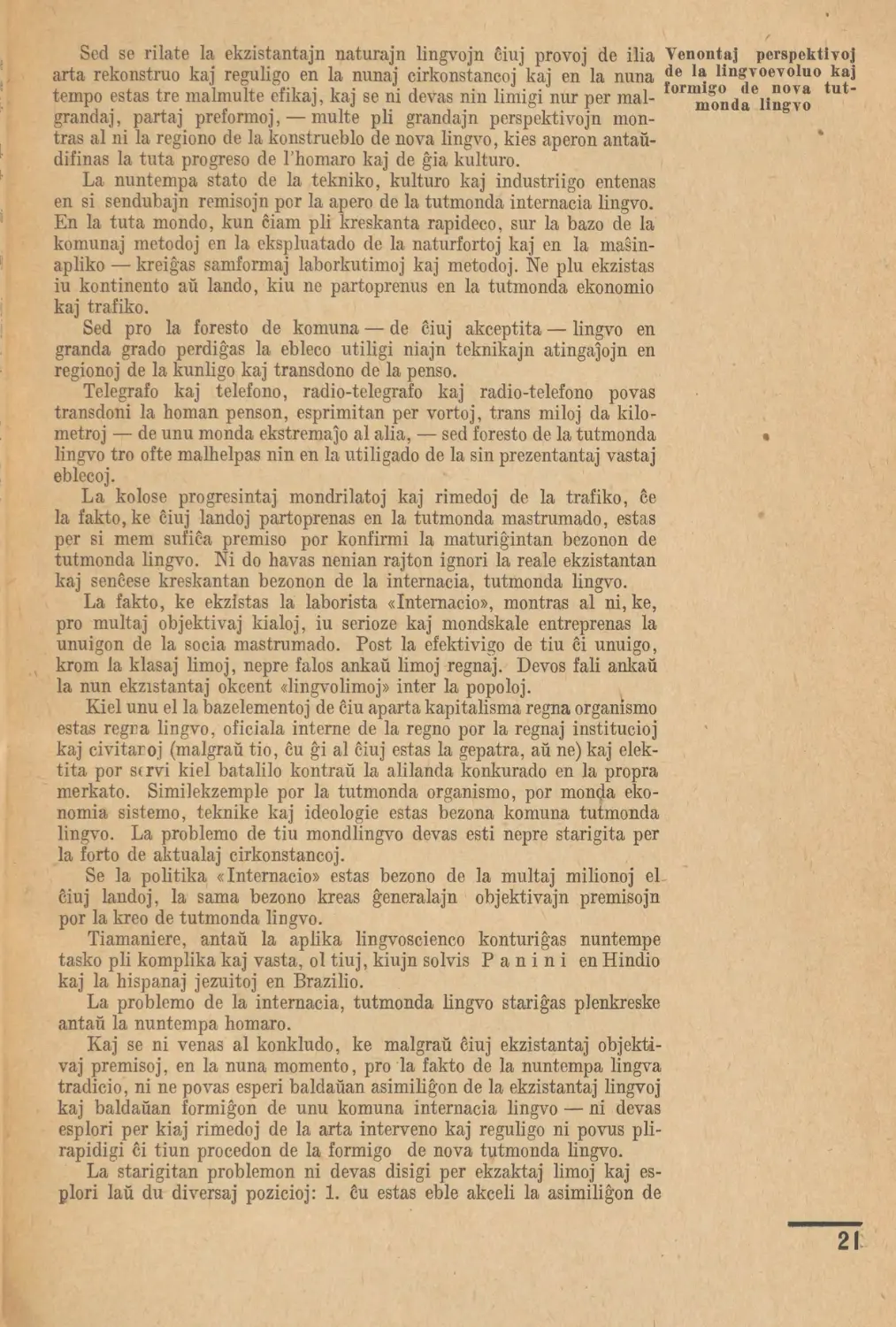 Venontaj perspektivoj de la linvoevoluo kaj formigo de nova tutmonda lingvo