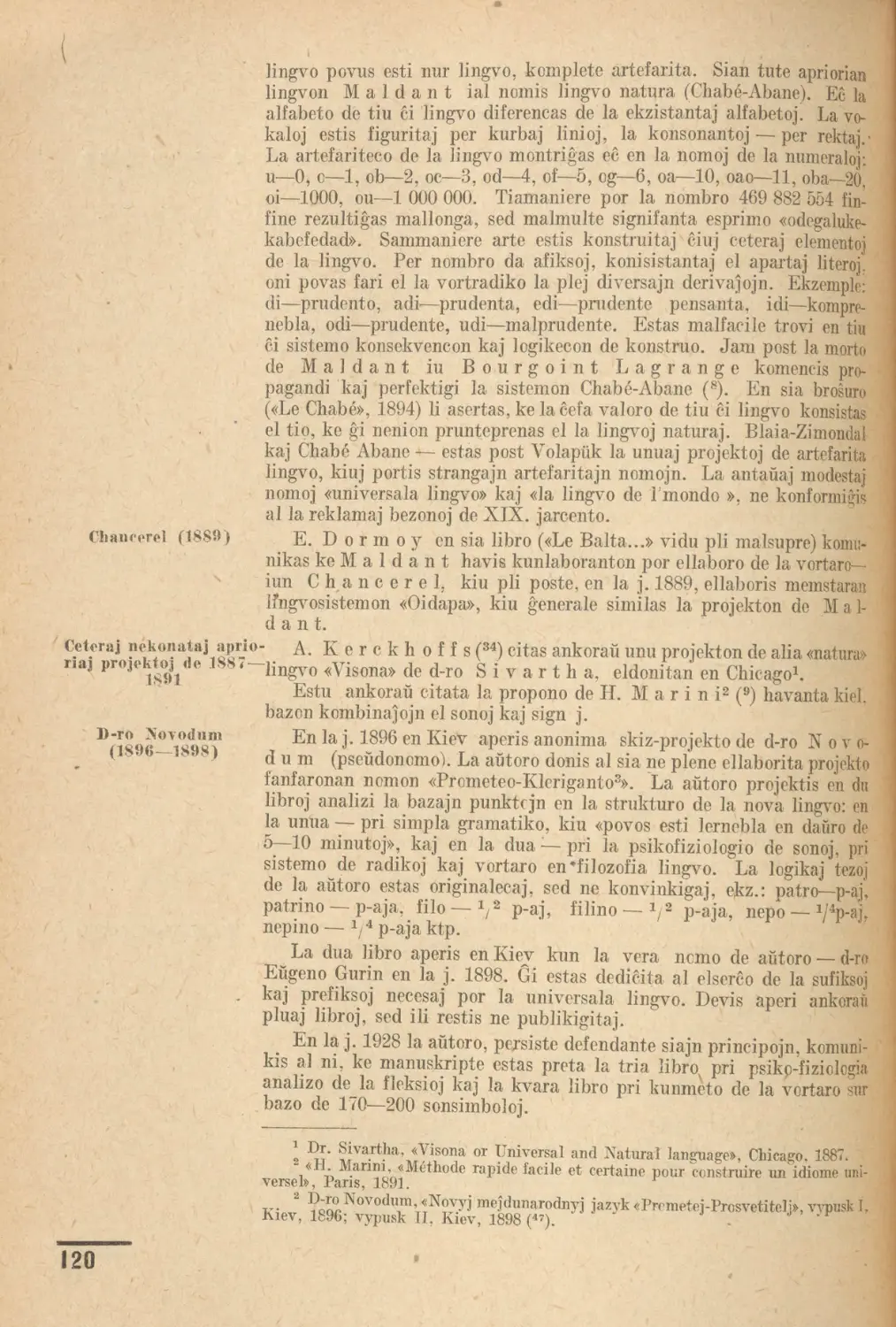 Ceteraj nekonataj aprioriaj projektoj de 1887-1891