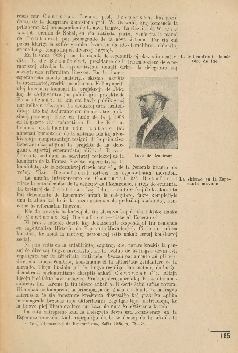 L. de Beaufront - la aŭtoro de Ido
La skismo en la Esperanta movado