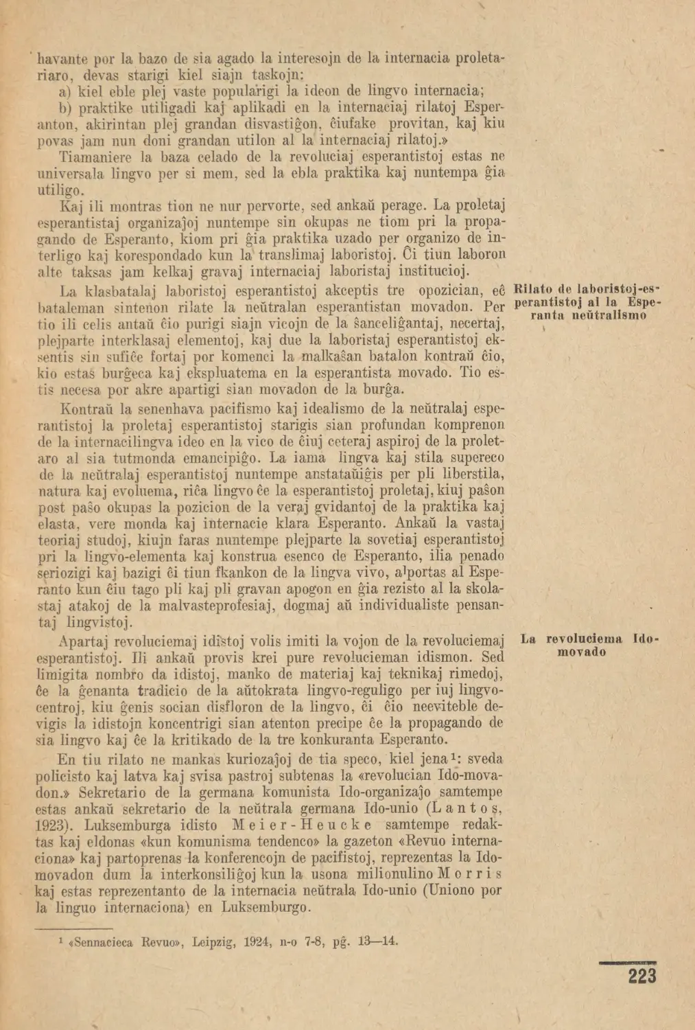 Rilato de laboristoj-esperantistoj al la Esperanta neŭtralismo
La revoluciema Ido-movado