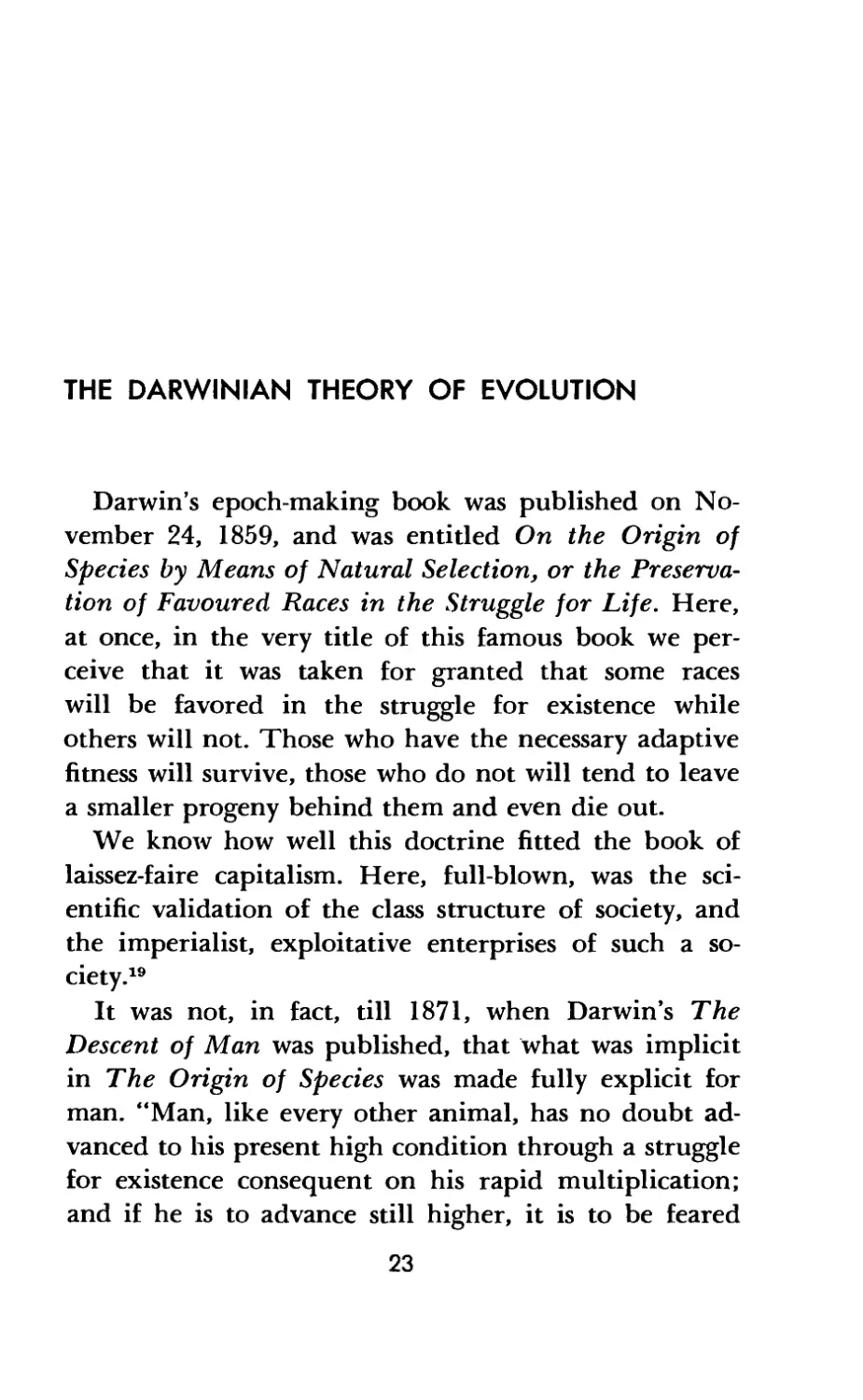 The Darwinian Theory of Evolution