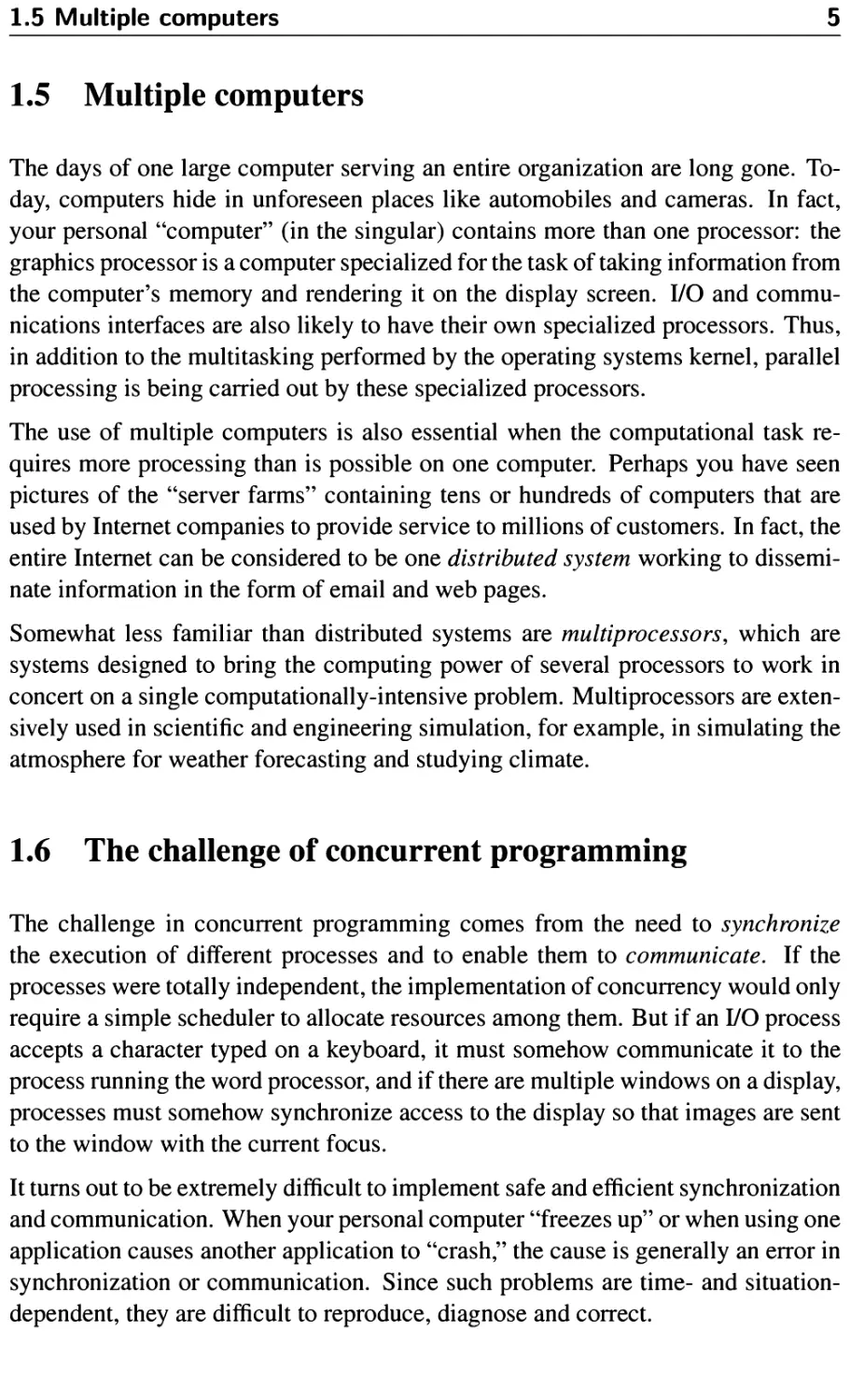 1.5 Multiple computers
1.6 The challenge of concurrent programming