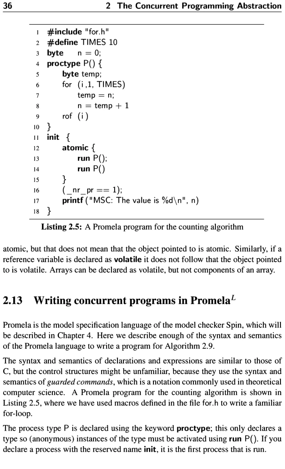 2.13 Writing concurrent programs in Promela
