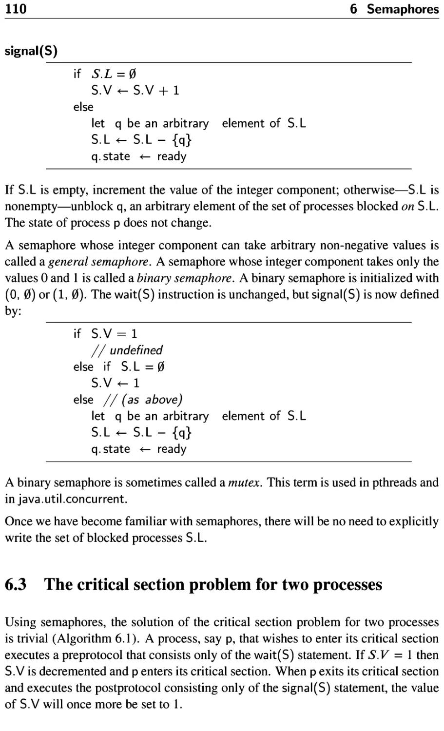6.3 The critical section problem for two processes