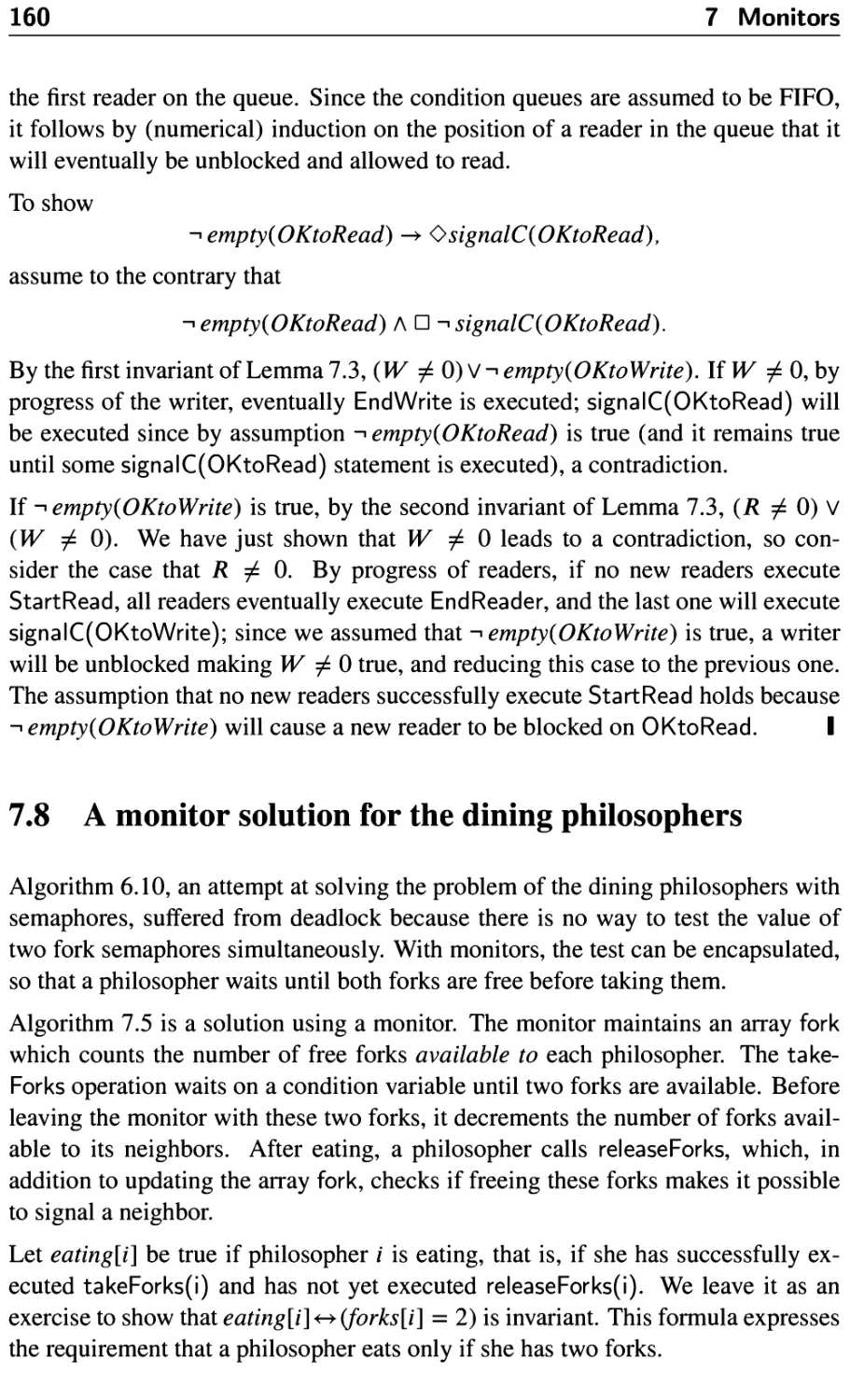7.8 A monitor solution for the dining philosophers