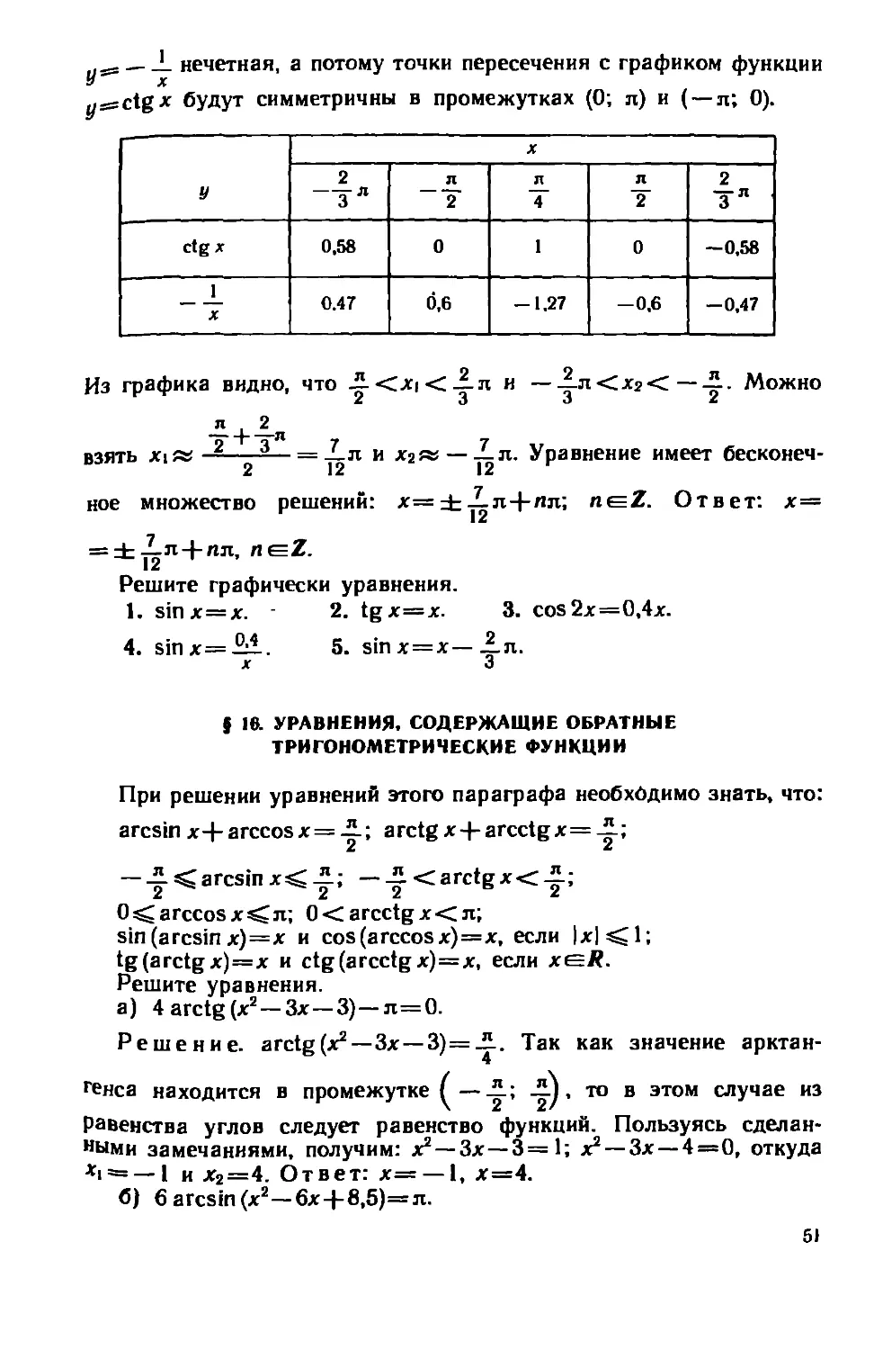 § 16. Уравнения, содержащие обратные тригонометрические функции