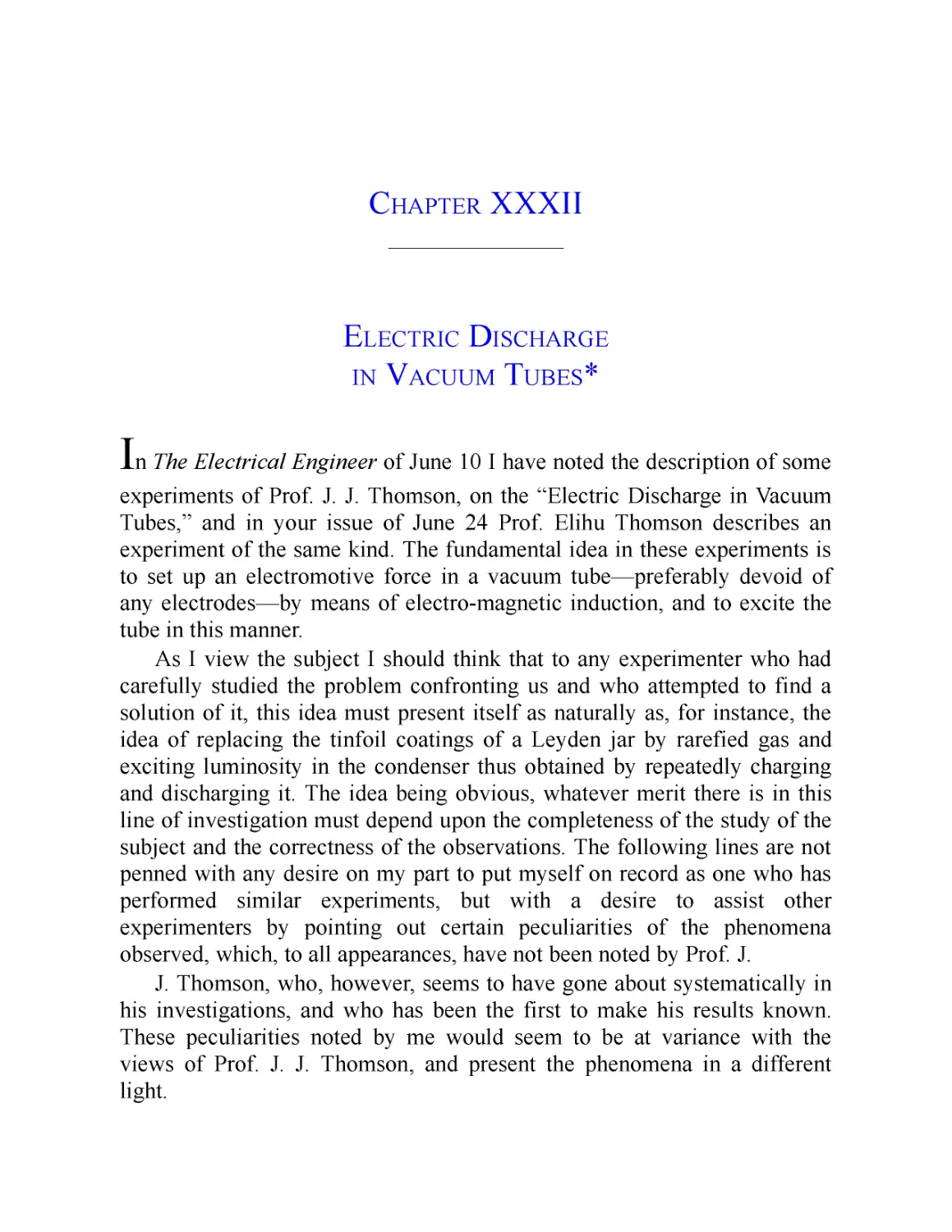 ﻿Chapter XXXII: Electric Discharge in Vacuum Tube