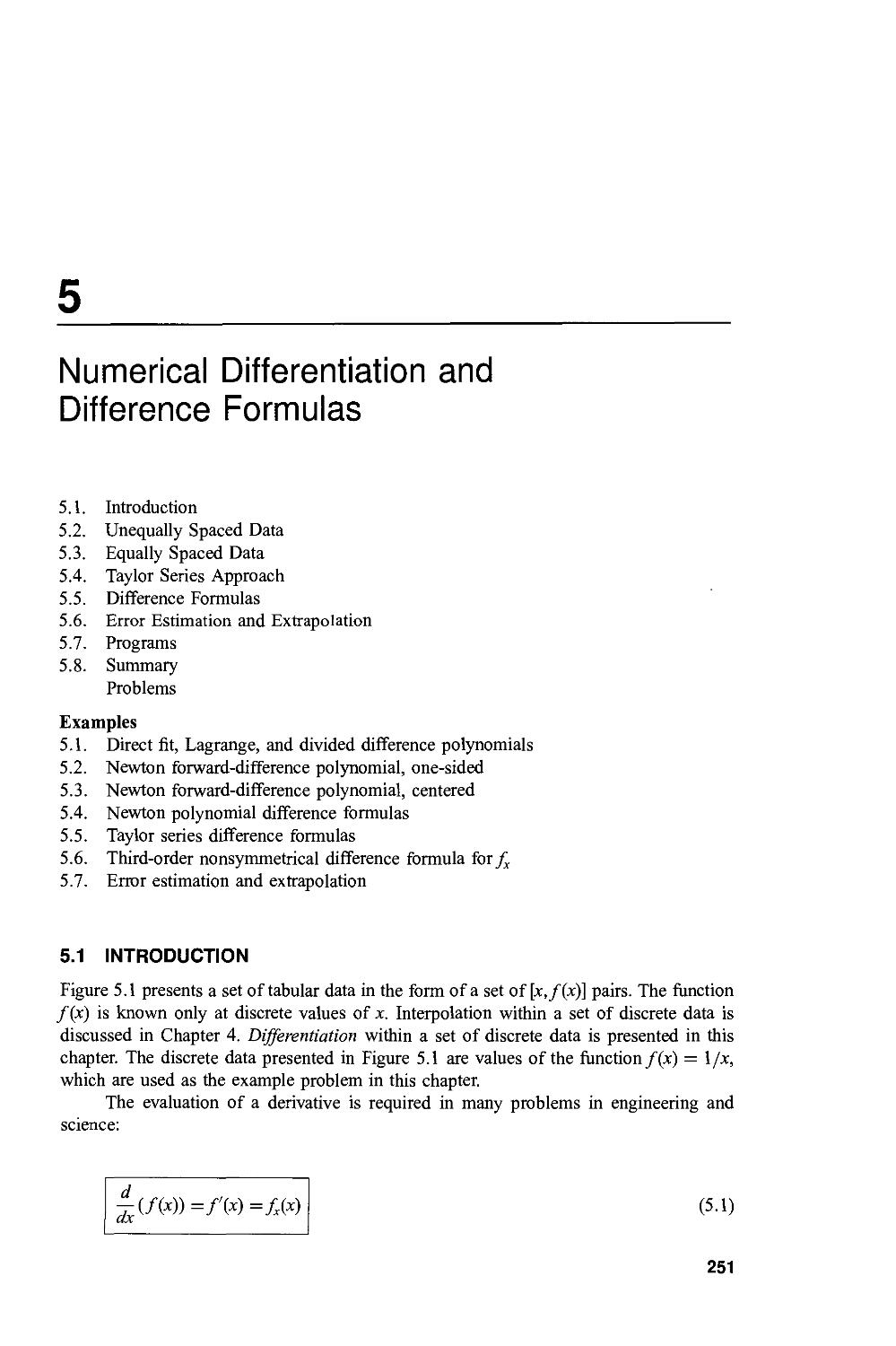 Numerical Differentiation and Difference Formulas