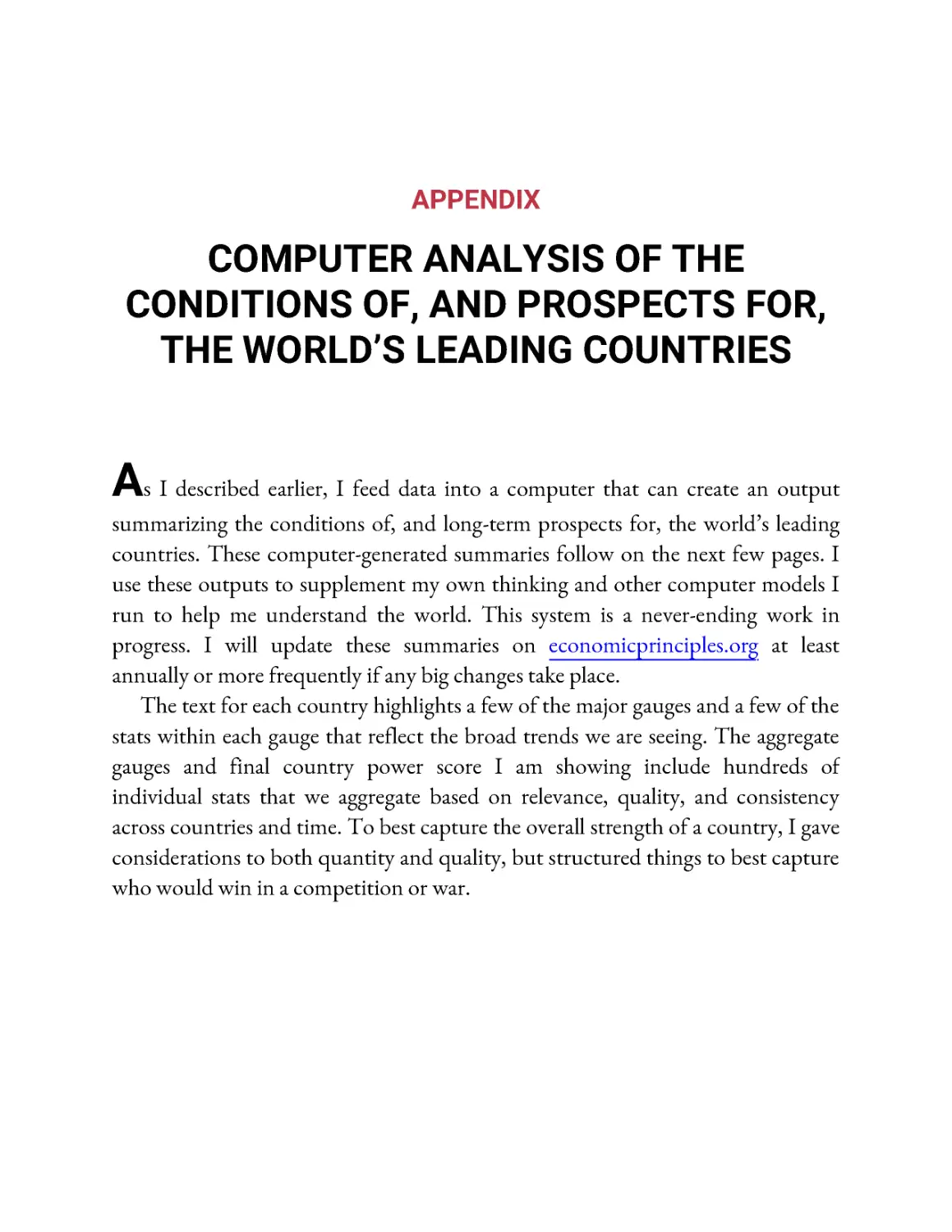 ﻿Appendix: Computer Analysis of the Conditions of, and Prospects for, the World’s Leading Countrie