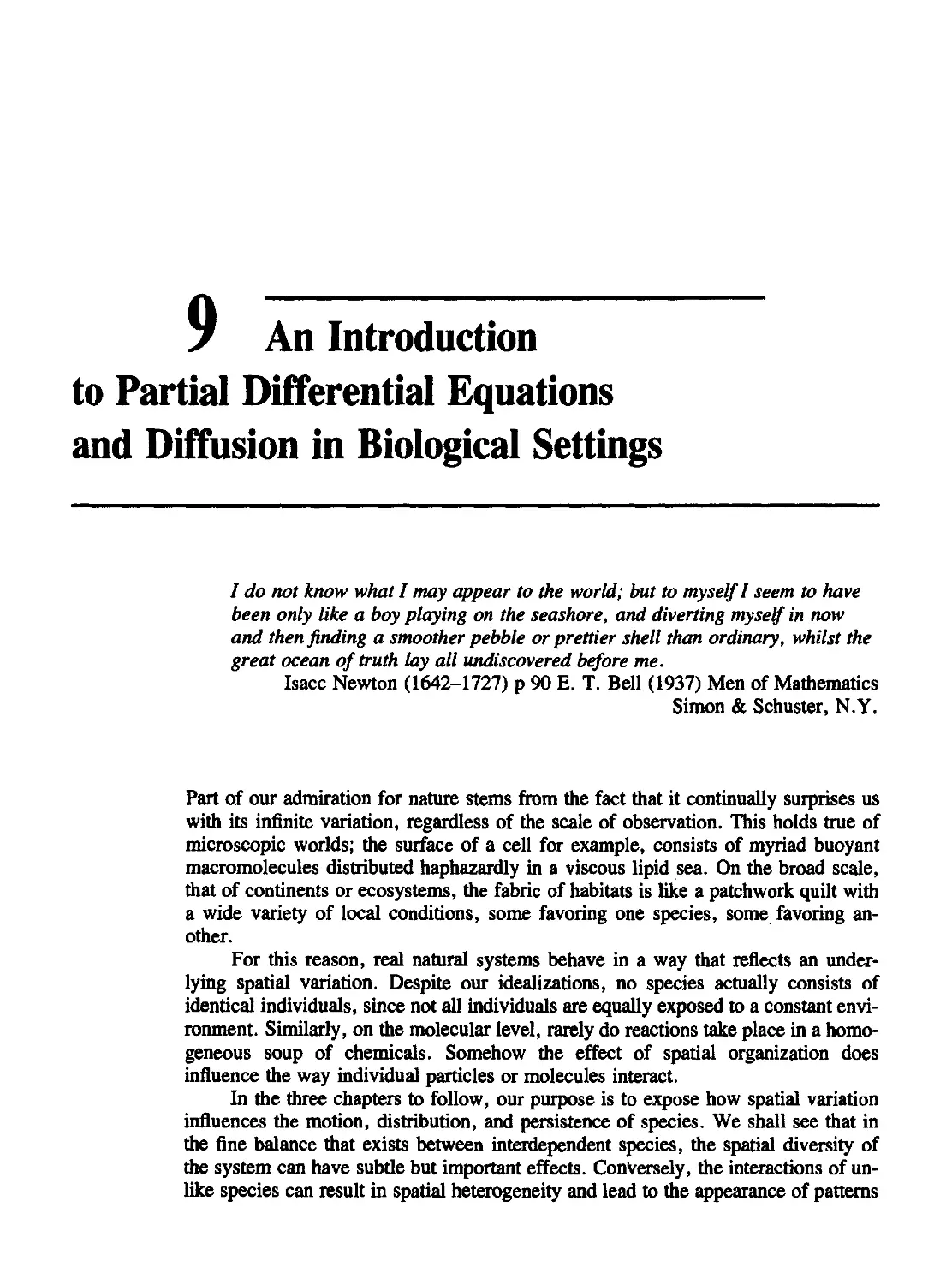 Chapter 9 An Introduction to Partial Differential Equations and Diffusion in Biological Settings