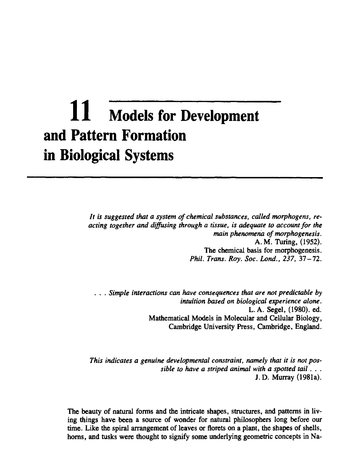 Chapter 11 Models for Development and Pattern Formation in Biological Systems