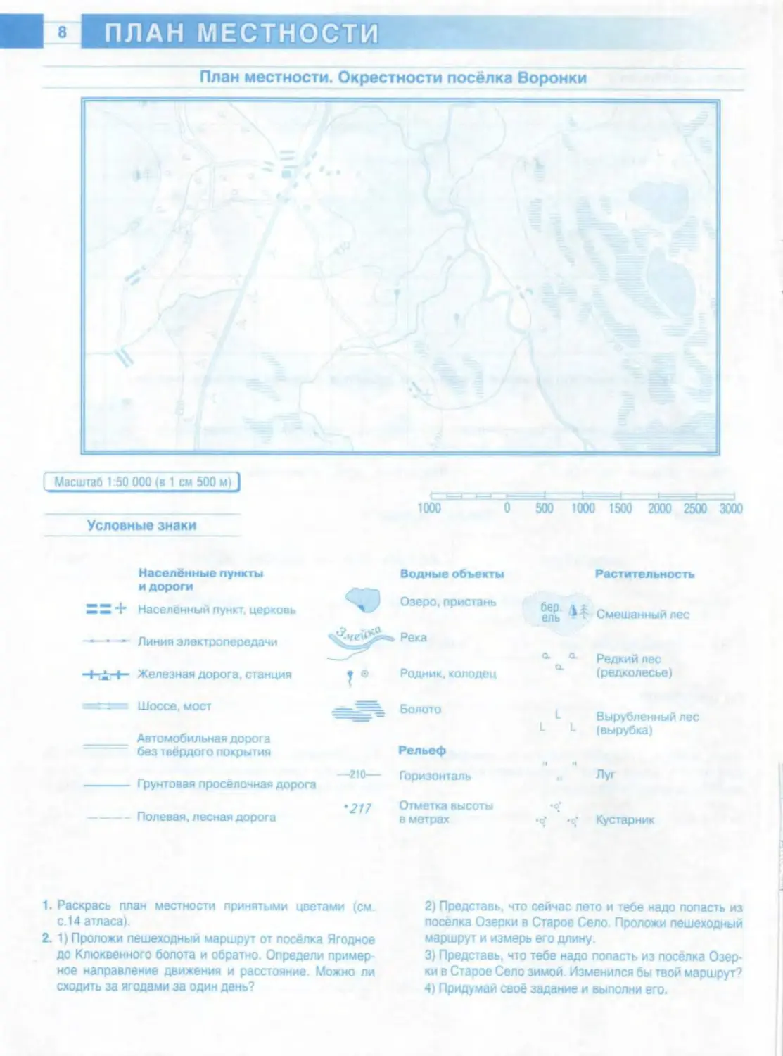 Контурная карта 5 класс география крылова. План местности окрестности поселка воронки. План местности атлас 5 класс география.