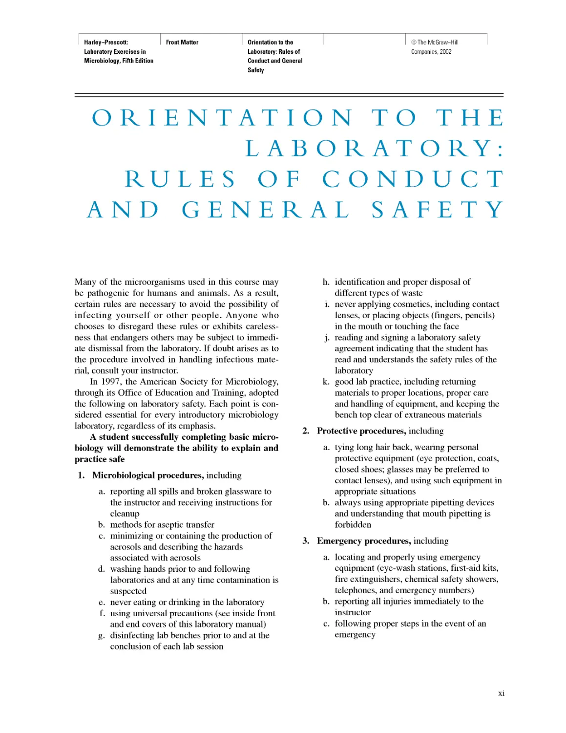Orientation to the Laboratory: Rules of Conduct and General Safety