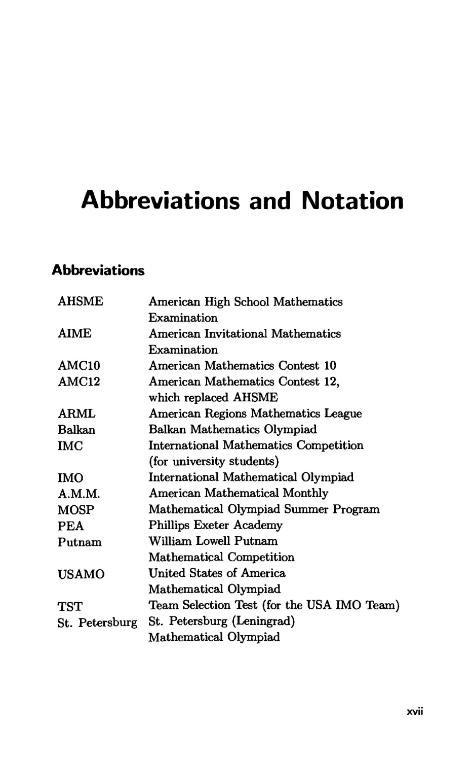 Abbreviations and Notation