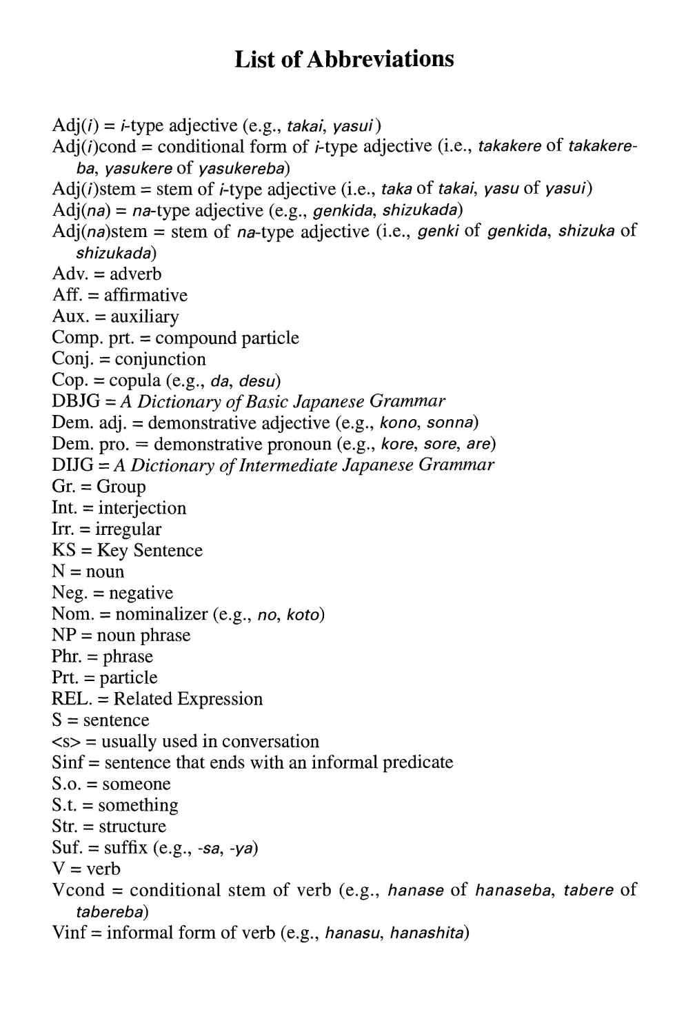 List of Abbreviations