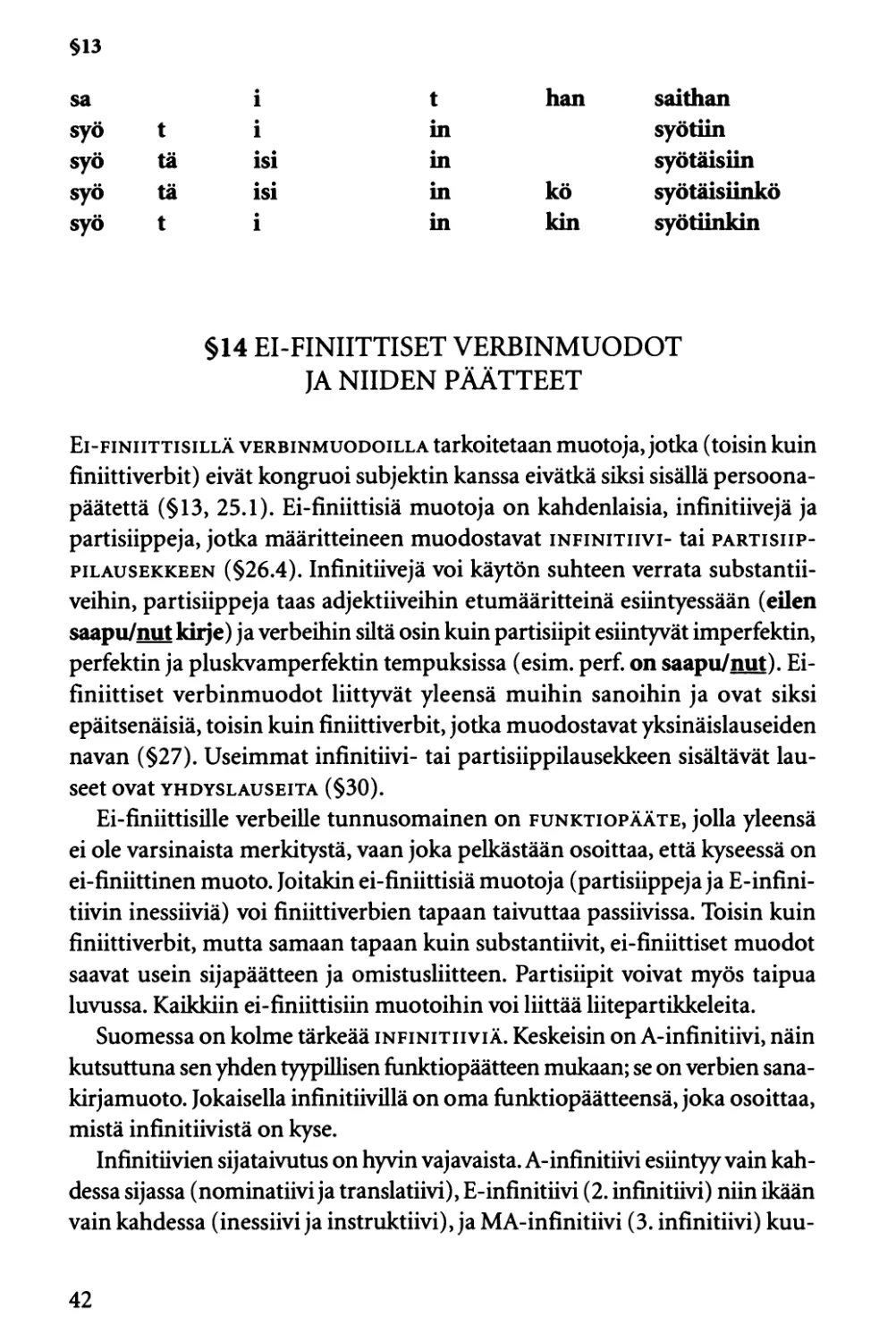 §14 Ei-finiittiset verbinmuodot ja niiden päätteet