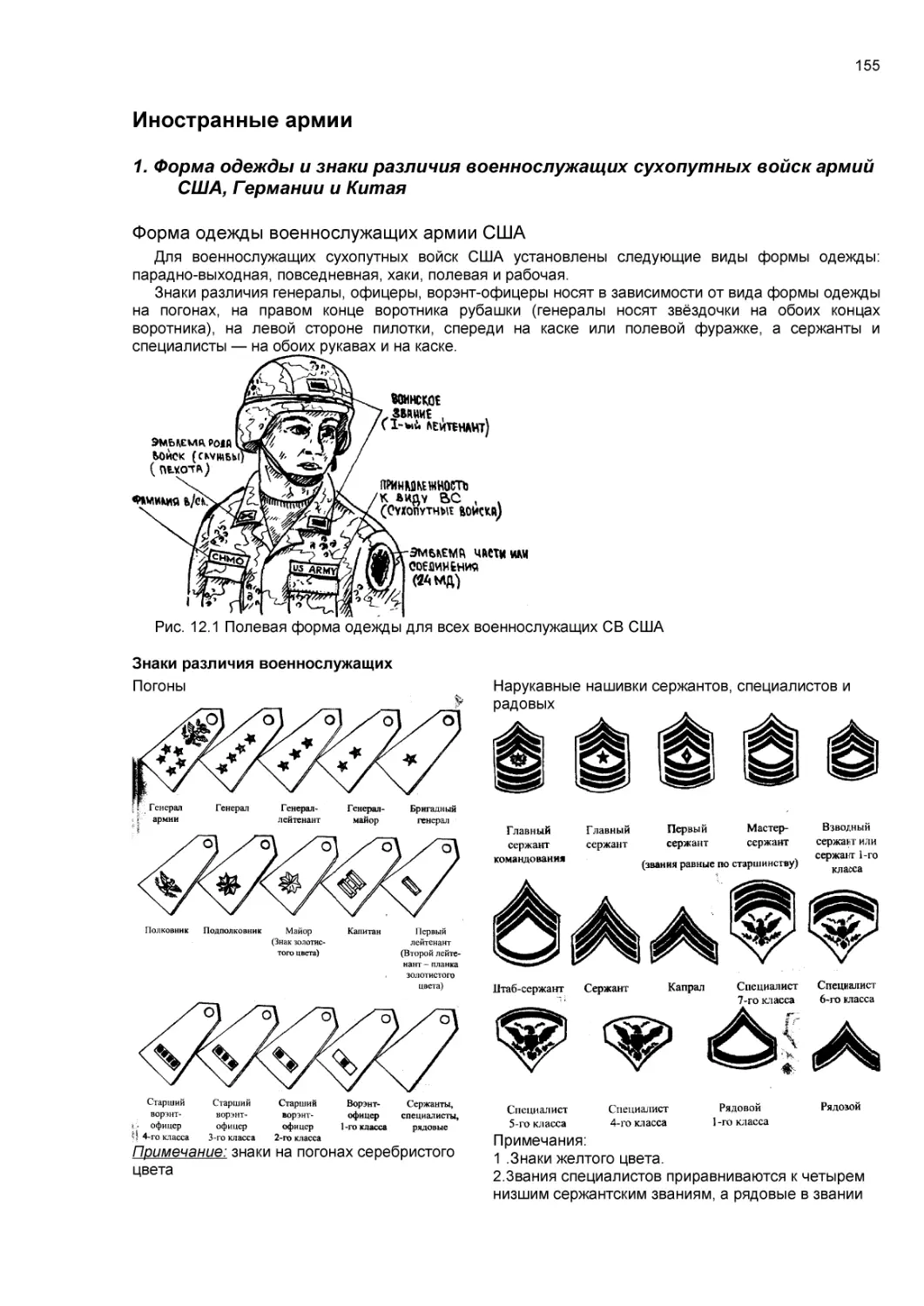 Иностранные армии. Форма одежды и знаки различия военнослужащих сухопутных войск армий США, Германии и Китая