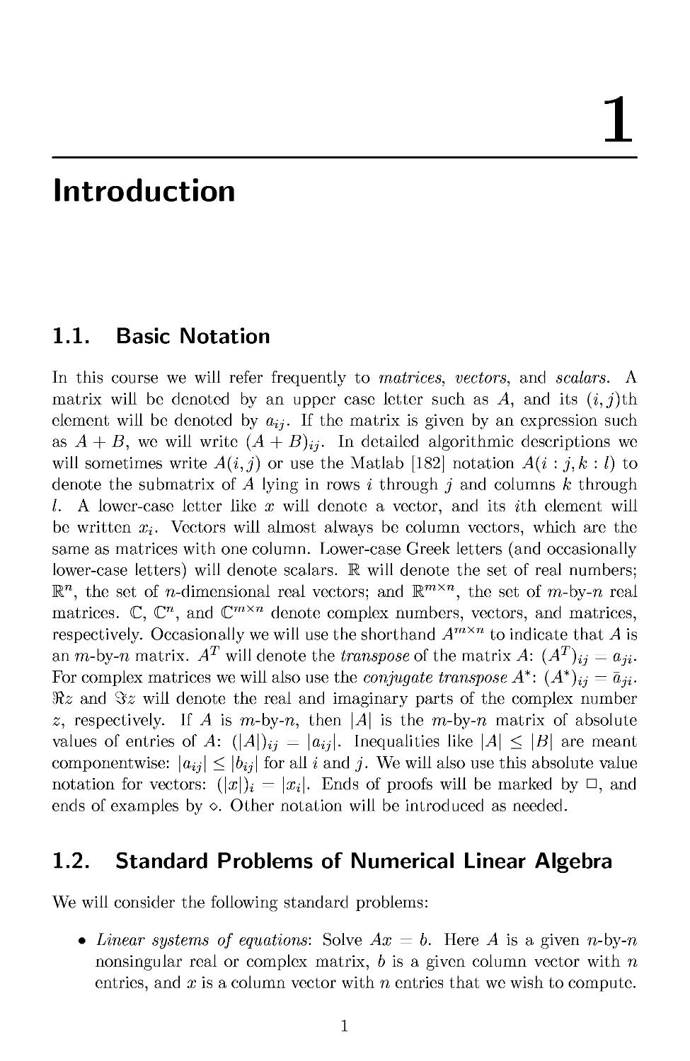 1 Introduction
1.2 Standard Problems of Numerical Linear Algebra