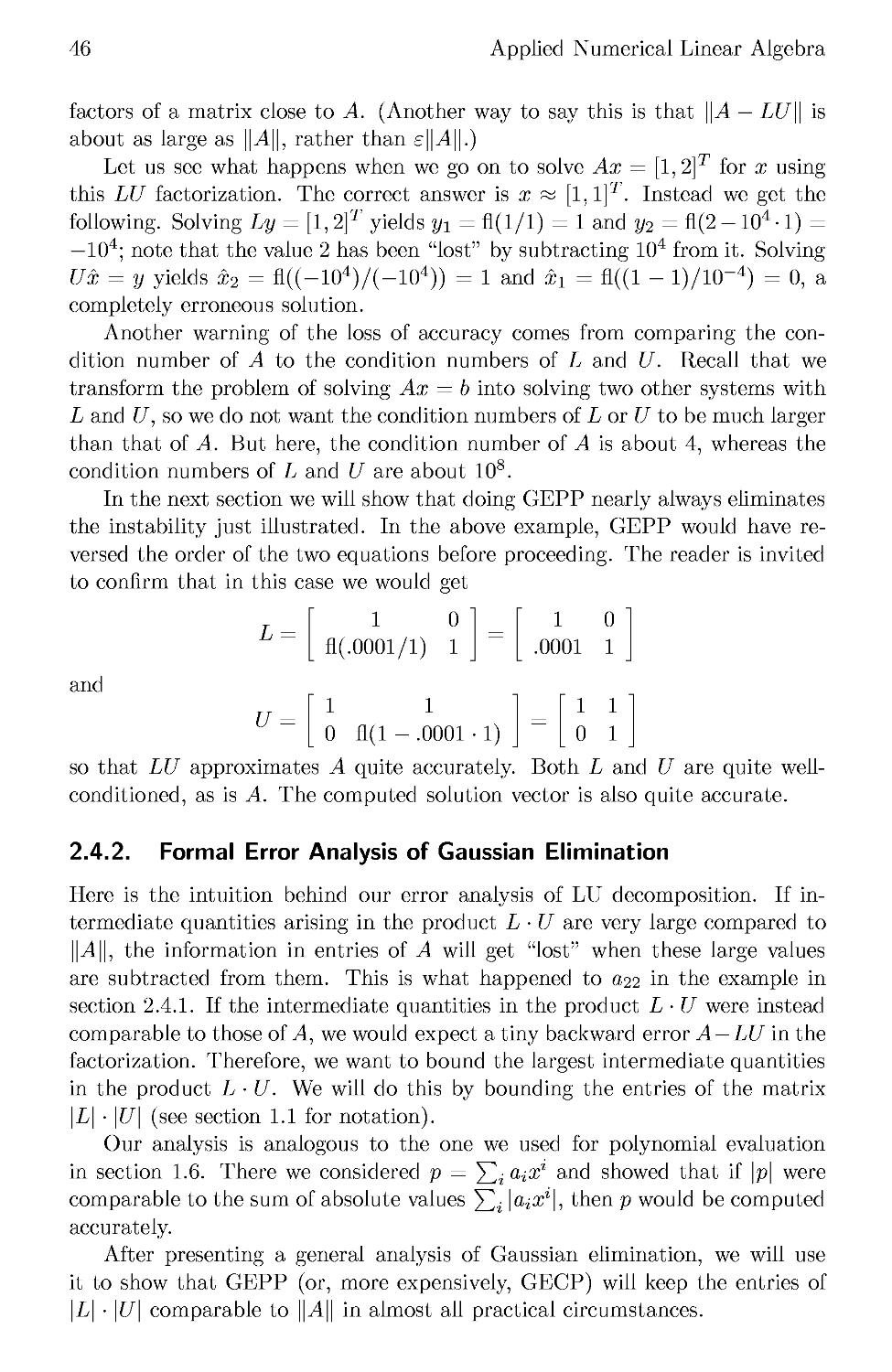 2.4.2 Formal Error Analysis of Gaussian Elimination
