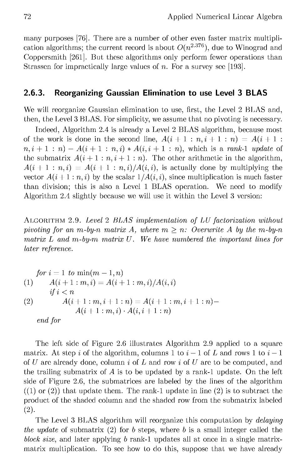 2.6.3 Reorganizing Gaussian Elimination to use Level 3 BLAS