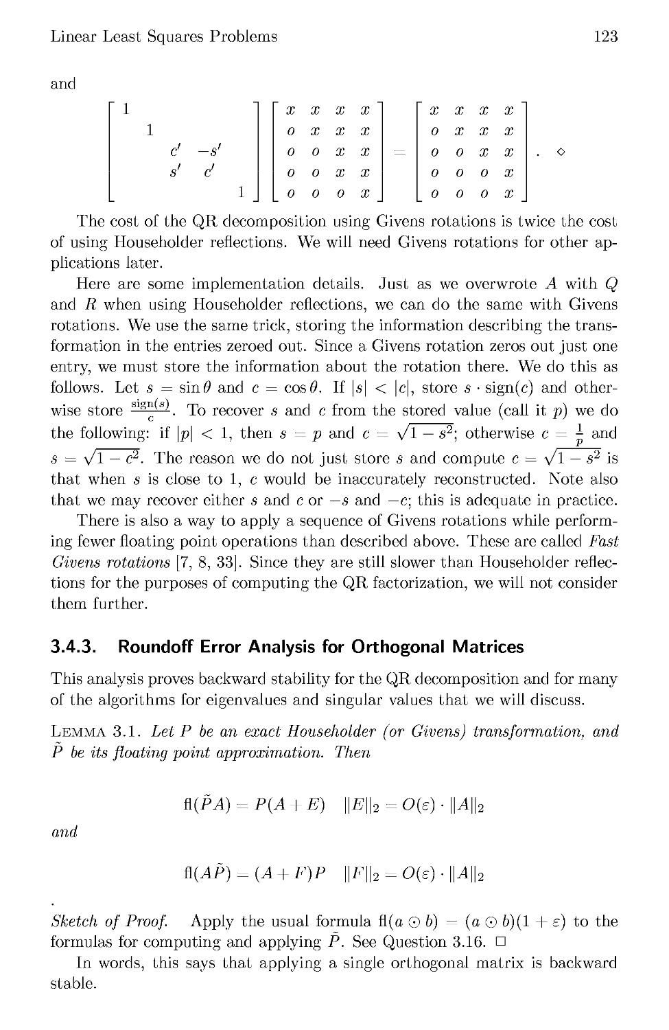 3.4.3 Roundoff Error Analysis for Orthogonal Matrices