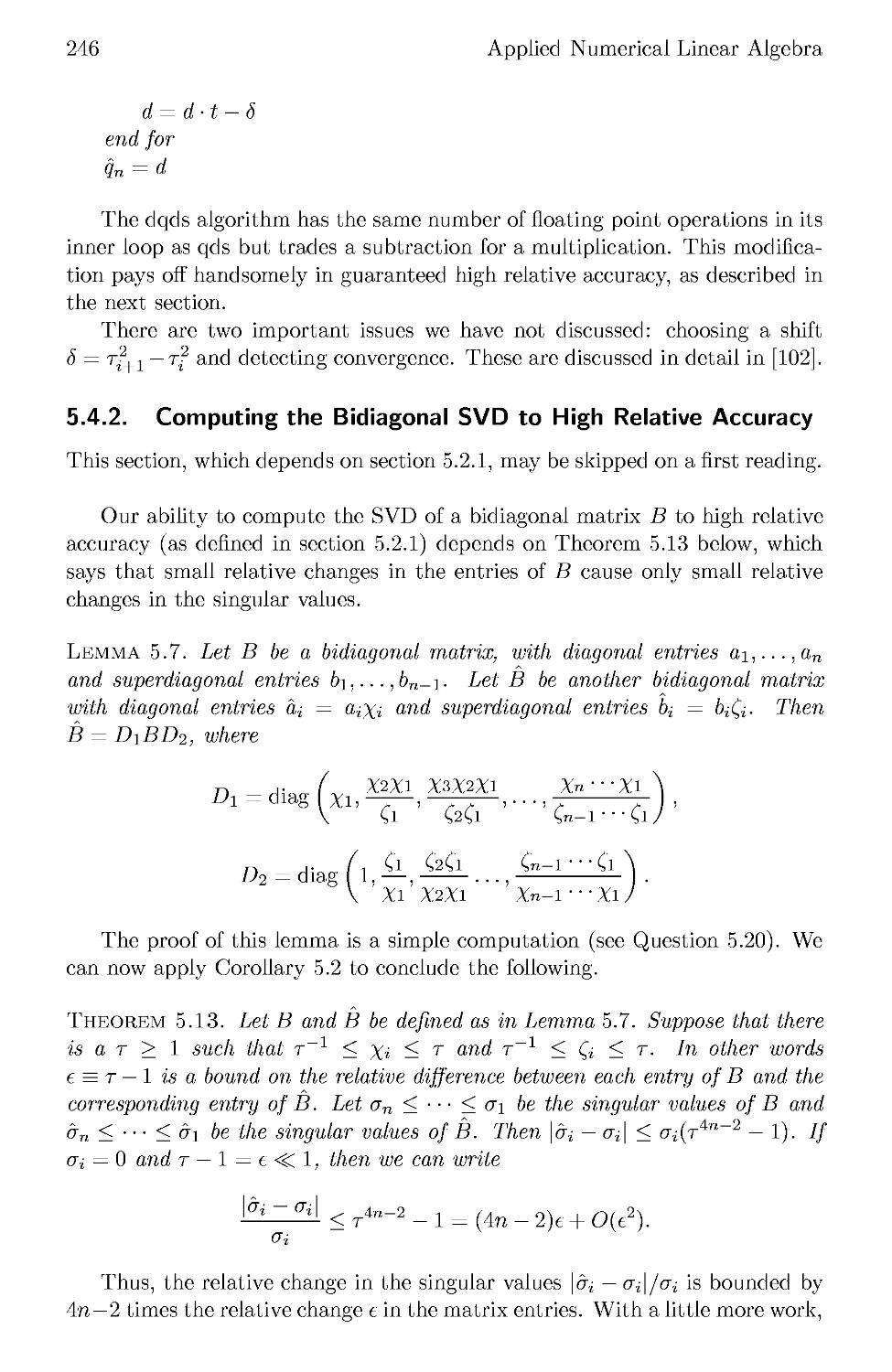5.4.2 Computing the Bidiagonal SVD to High Relative Accuracy