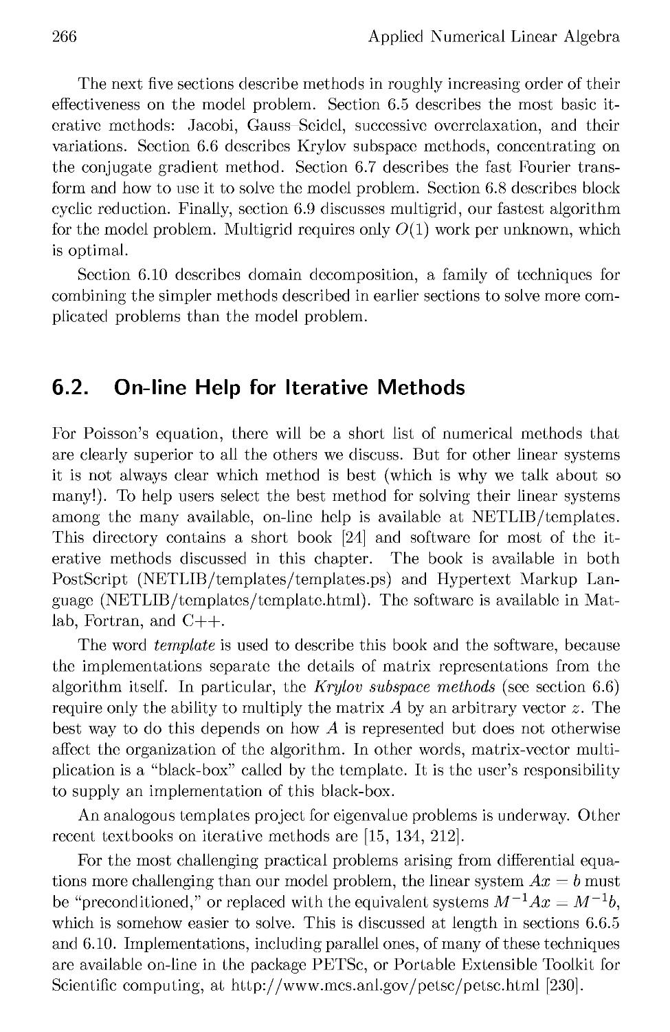 6.2 On-line Help for Iterative Methods