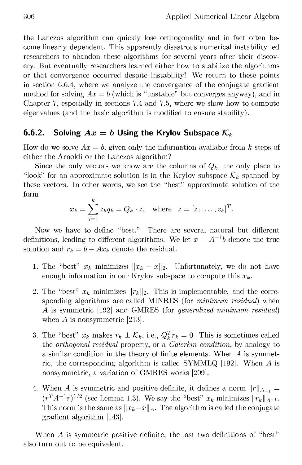 6.6.2 Solving Ax = b Using the Krylov Subspace 7C&
