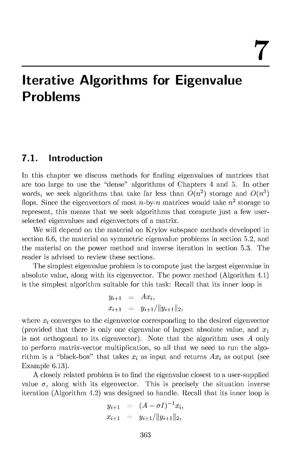 7 Iterative Algorithms for Eigenvalue Problems