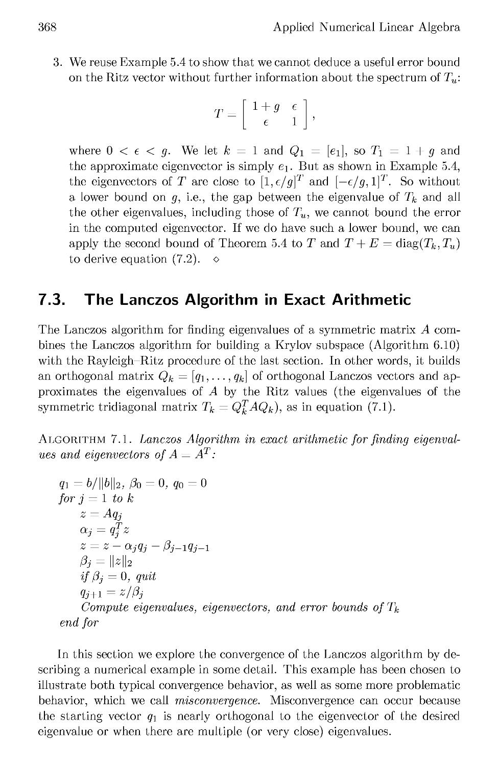 7.3 The Lanczos Algorithm in Exact Arithmetic
