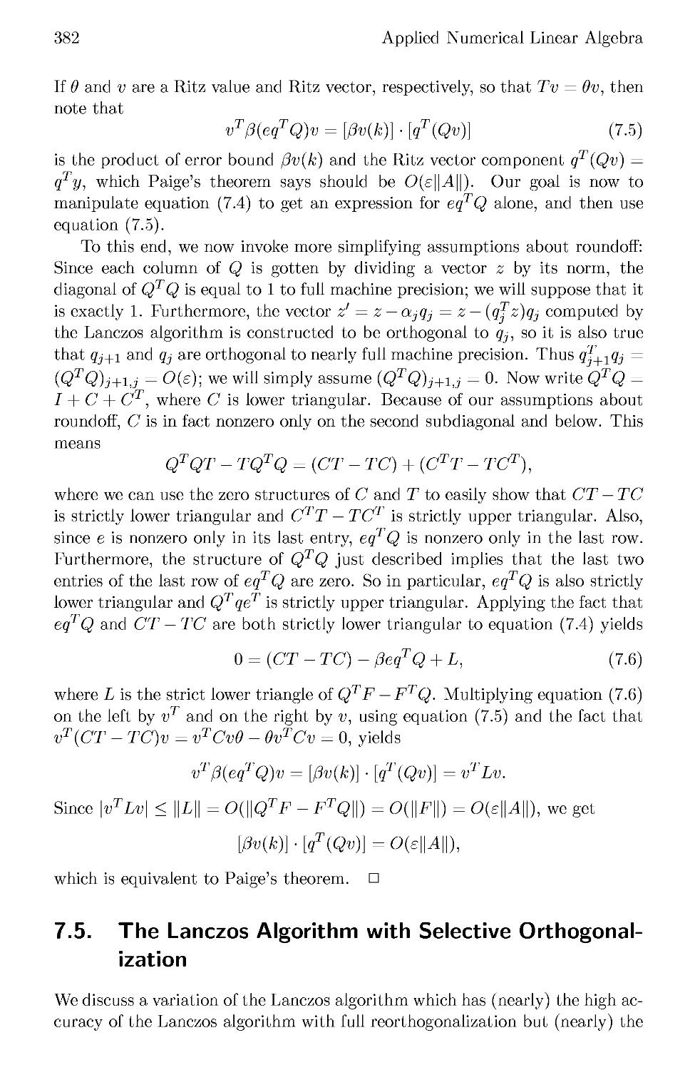 7.5 The Lanczos Algorithm with Selective Orthogonalization