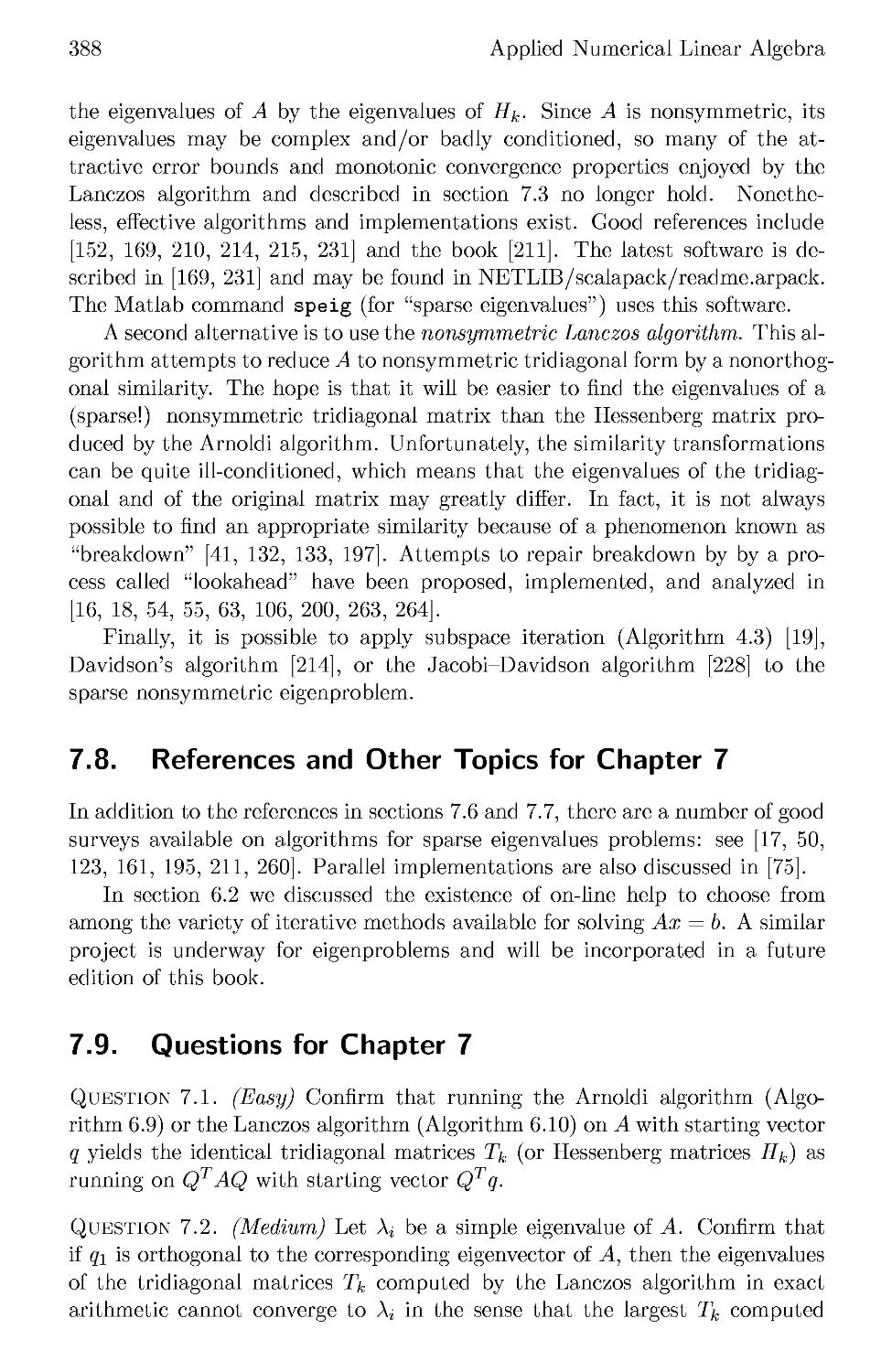 7.8 References and Other Topics for Chapter 7
7.9 Questions for Chapter 7