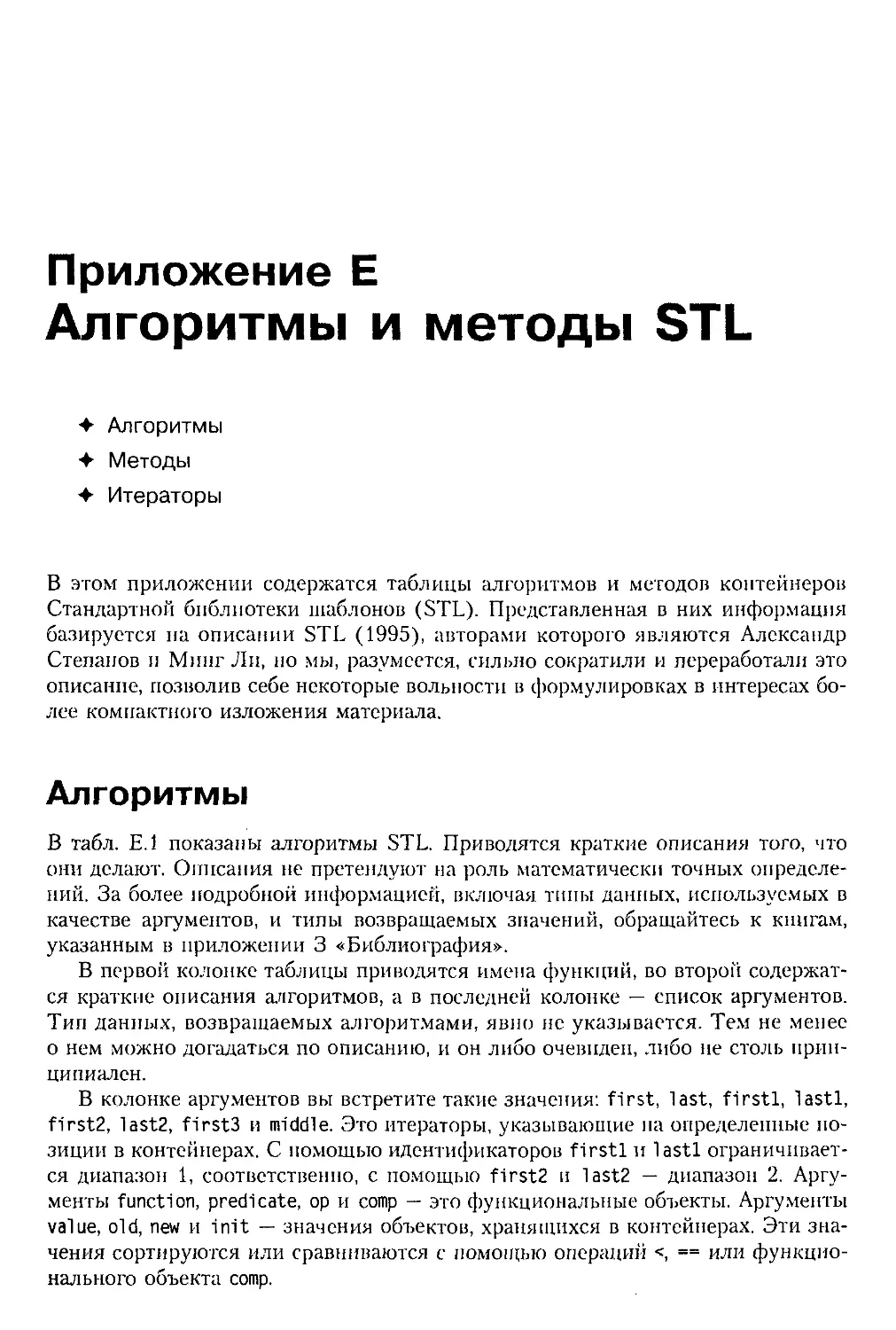 Приложение Е. Алгоритмы и методы STL