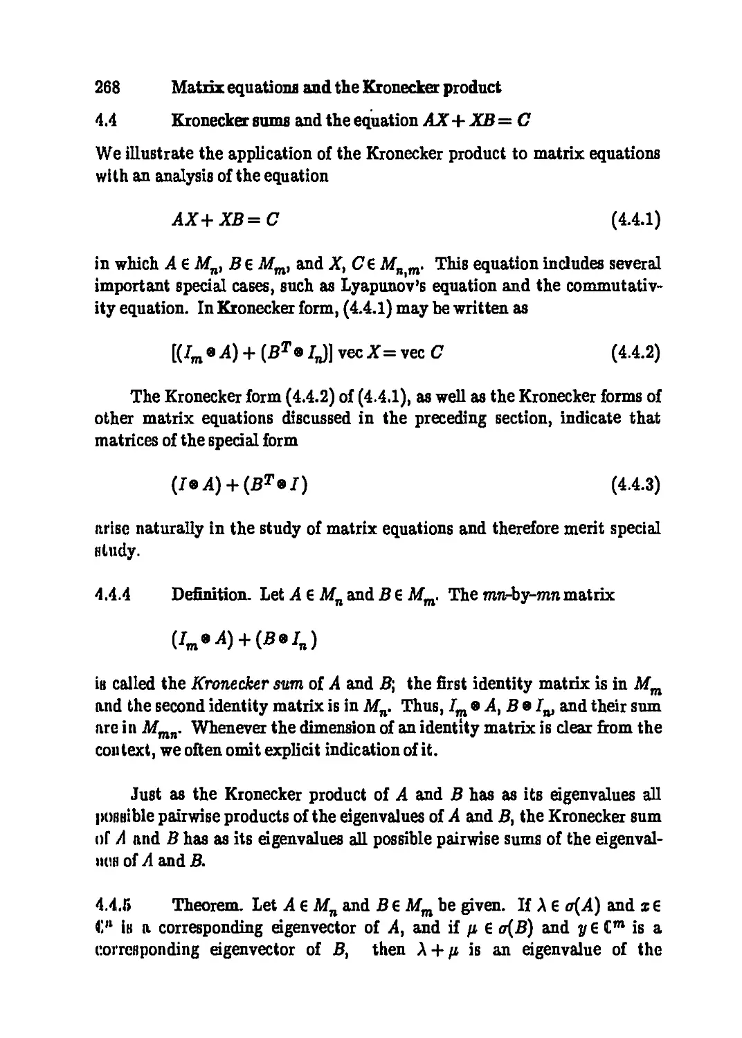 4.4 Kronecker sums and the equation AX+XB=C