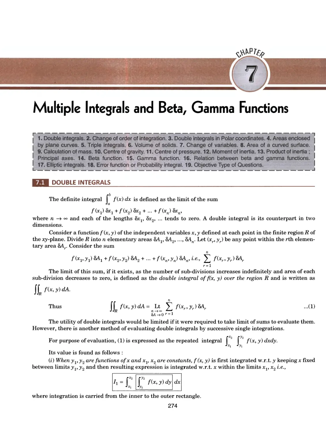 7.Multiple Integrals & Beta, Gamma Functions 274