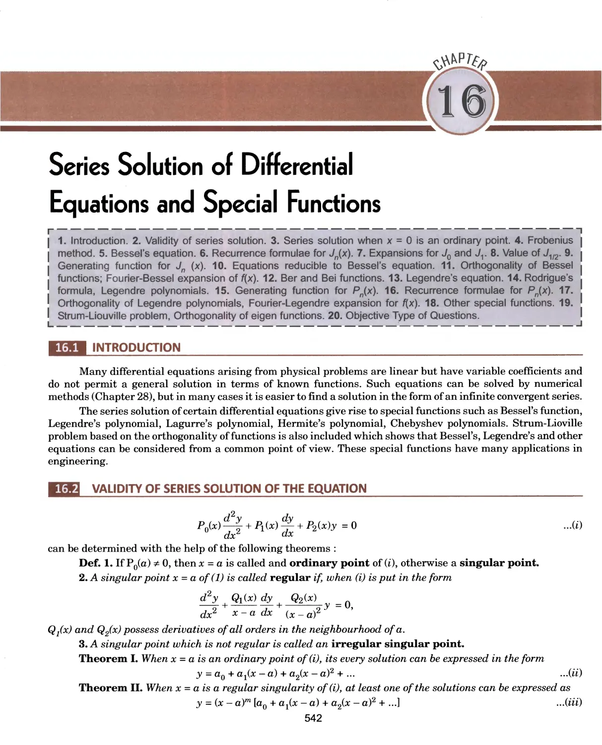 16.Series Solution of Differential Equations and Special Functions 542
