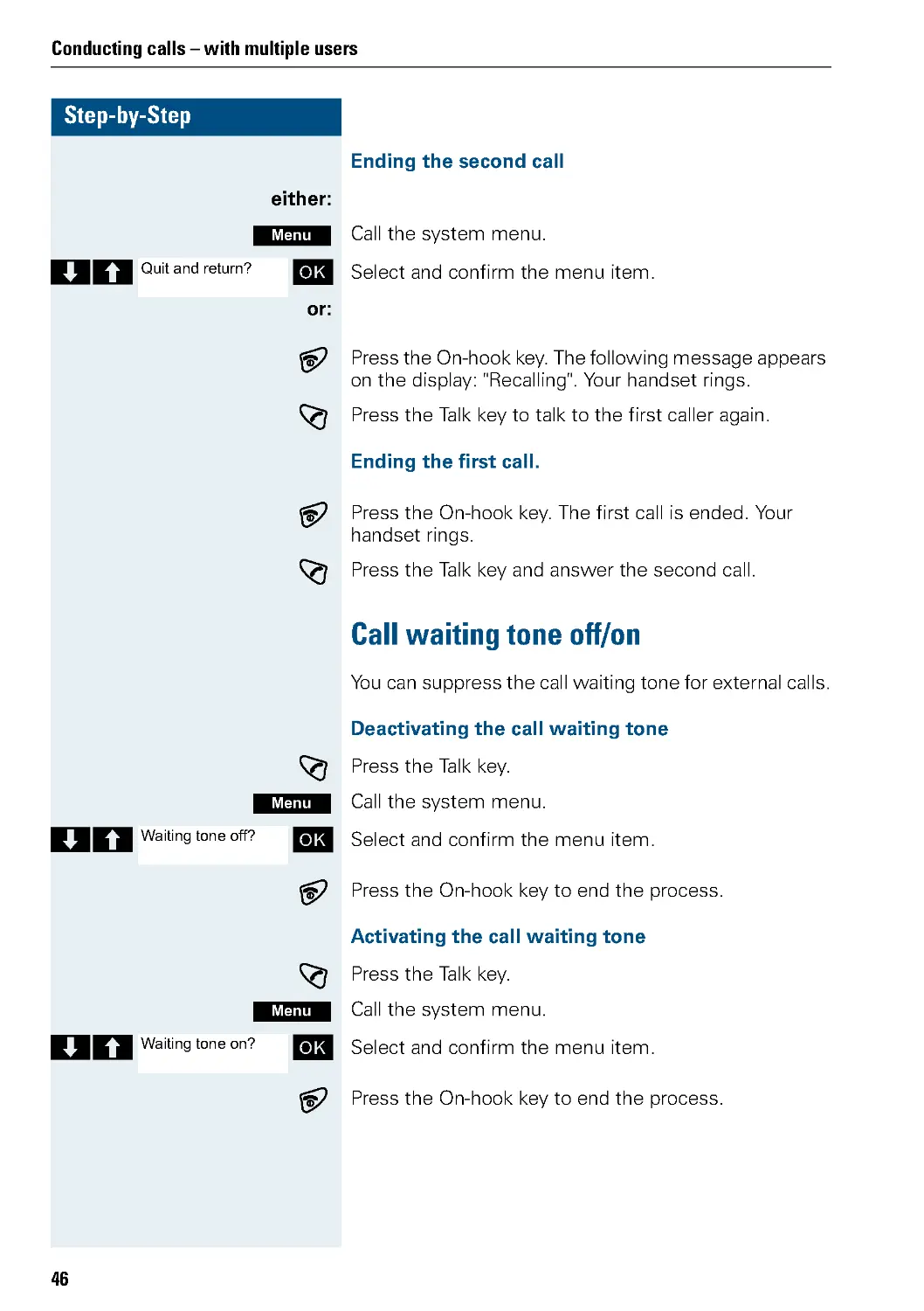 Call waiting tone off/on