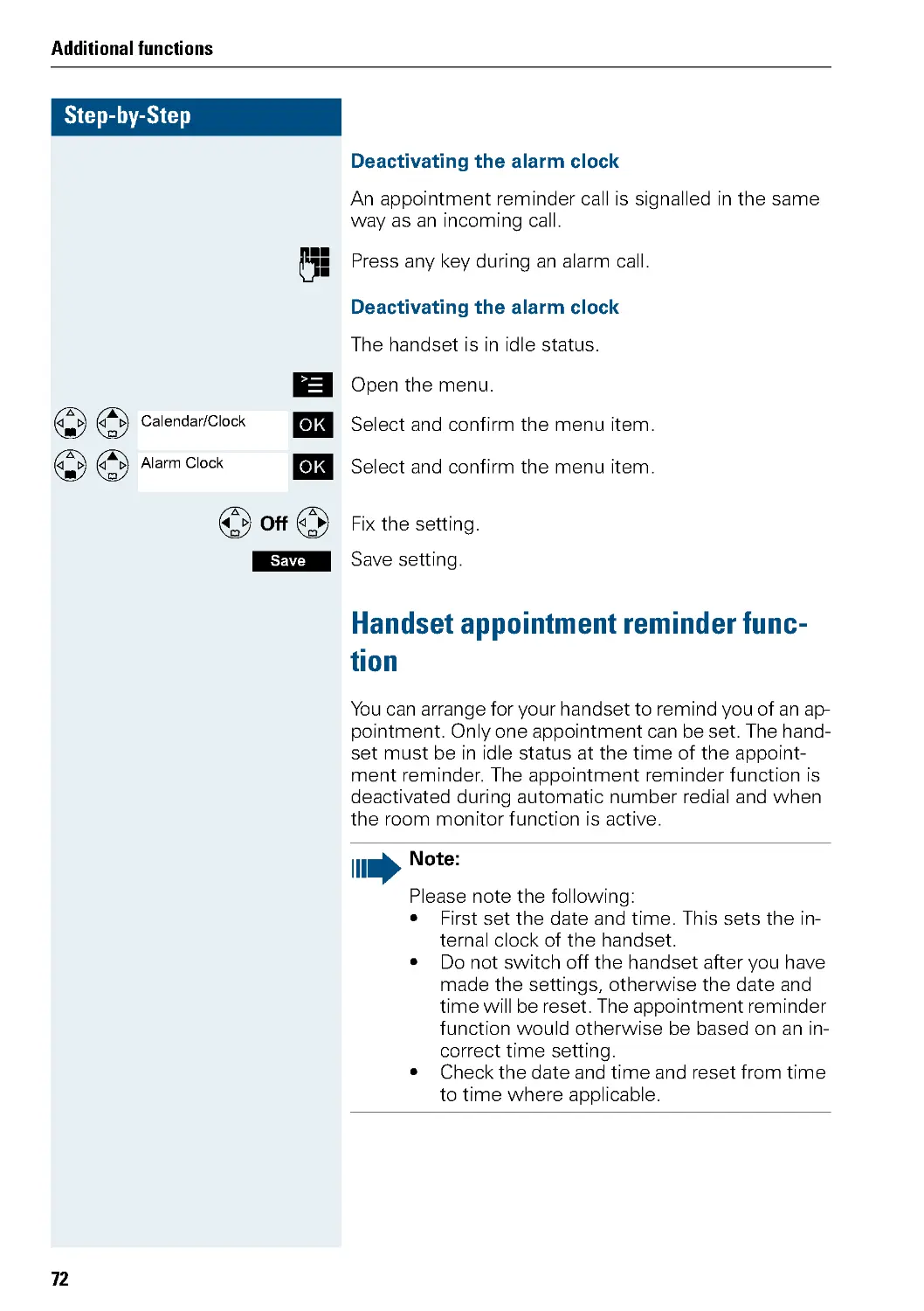 Handset appointment reminder function