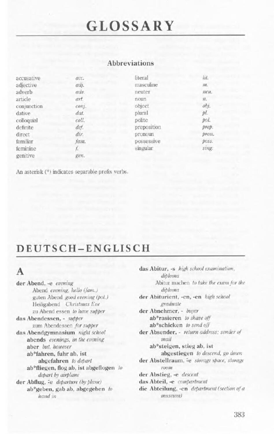 German - English Glossary[383 - 403]
Abbreviations
A