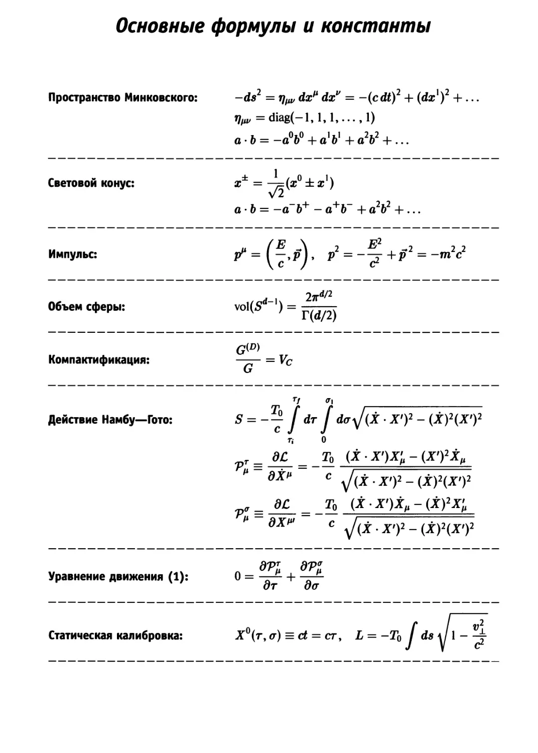 Основные формулы и константы