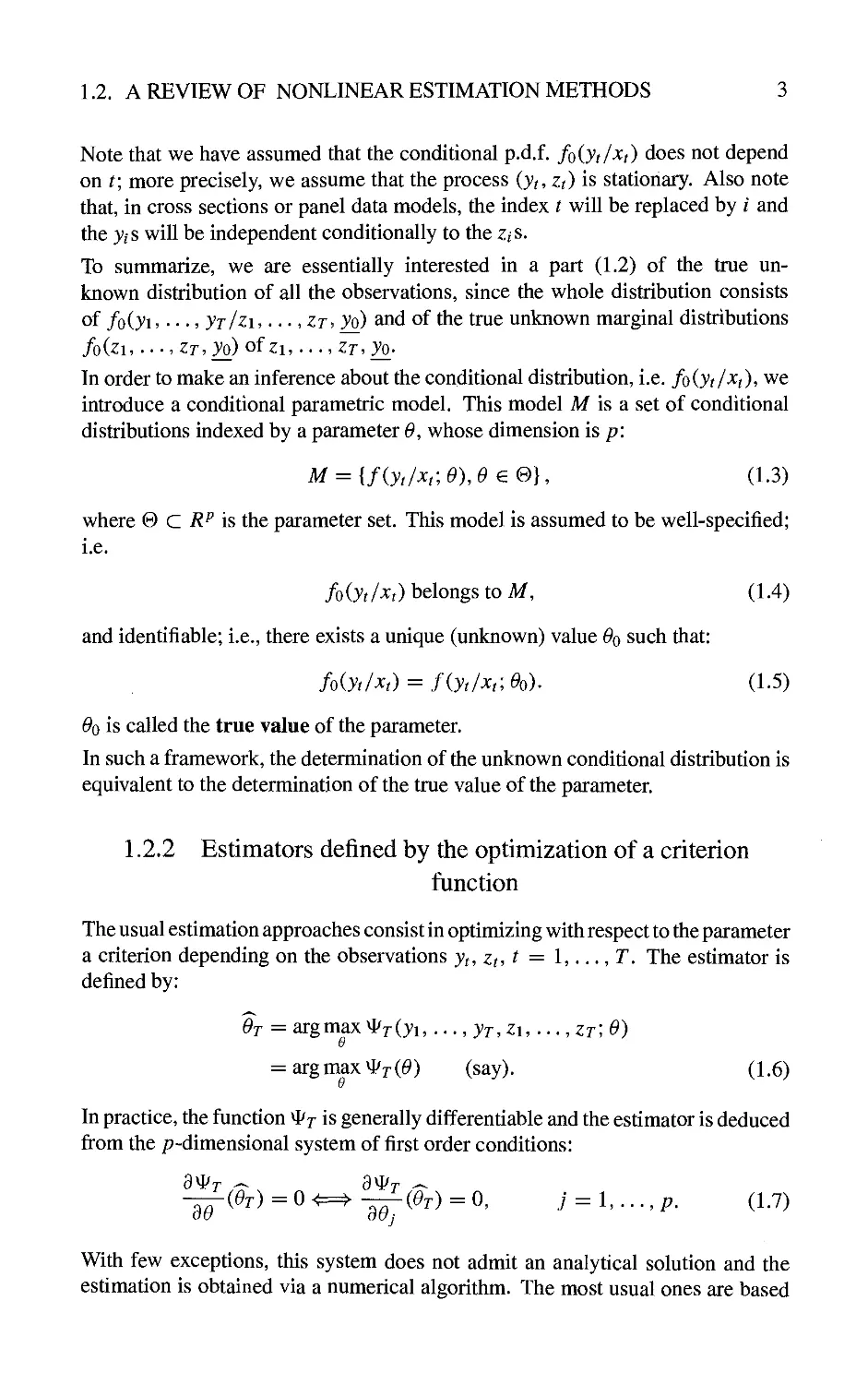 1.2.2 Estimators defined by the optimization of a criterion function