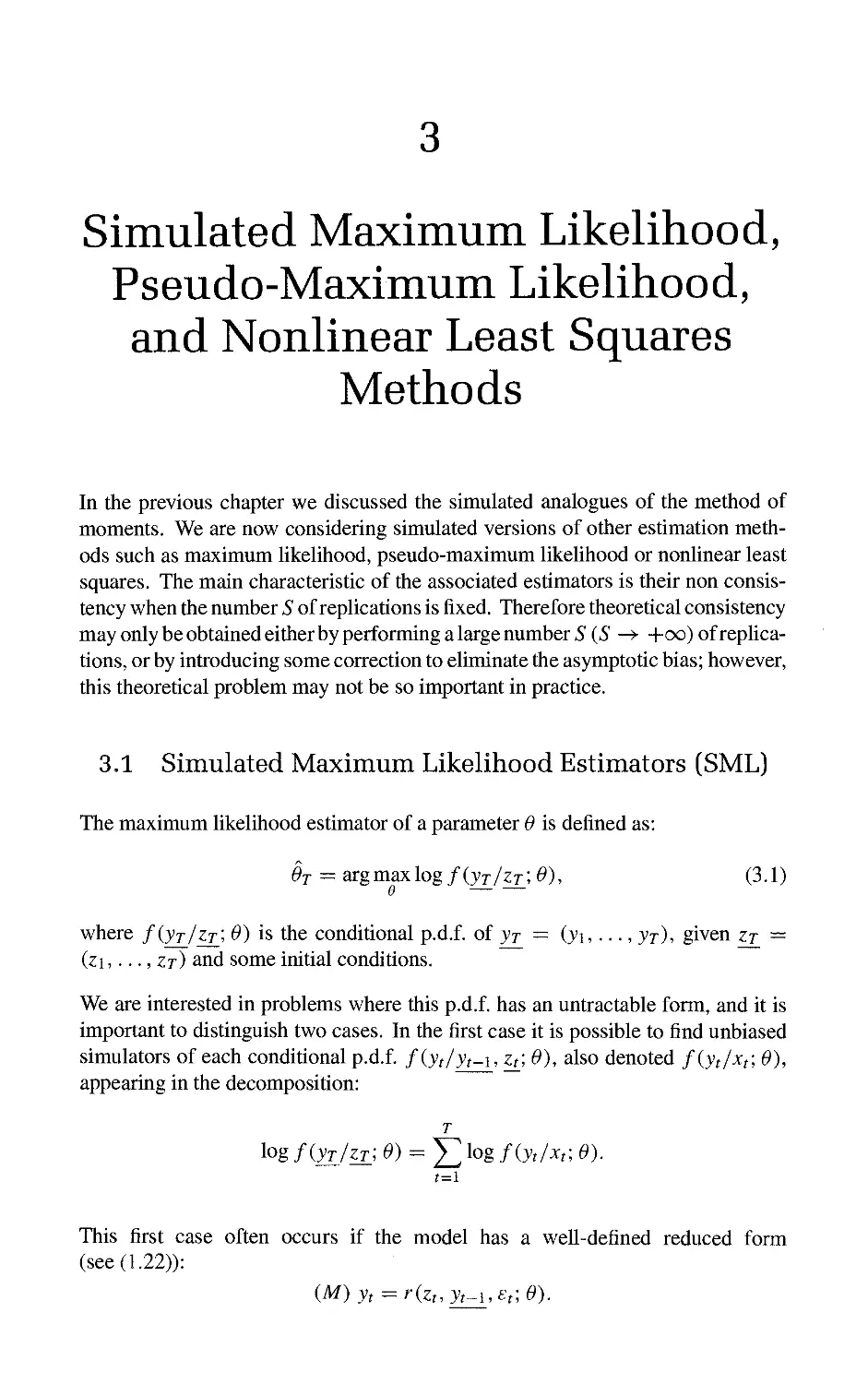 3 Simulated Maximum Likelihood, Pseudo-Maximum Likelihood, and Nonlinear Least Squares Methods