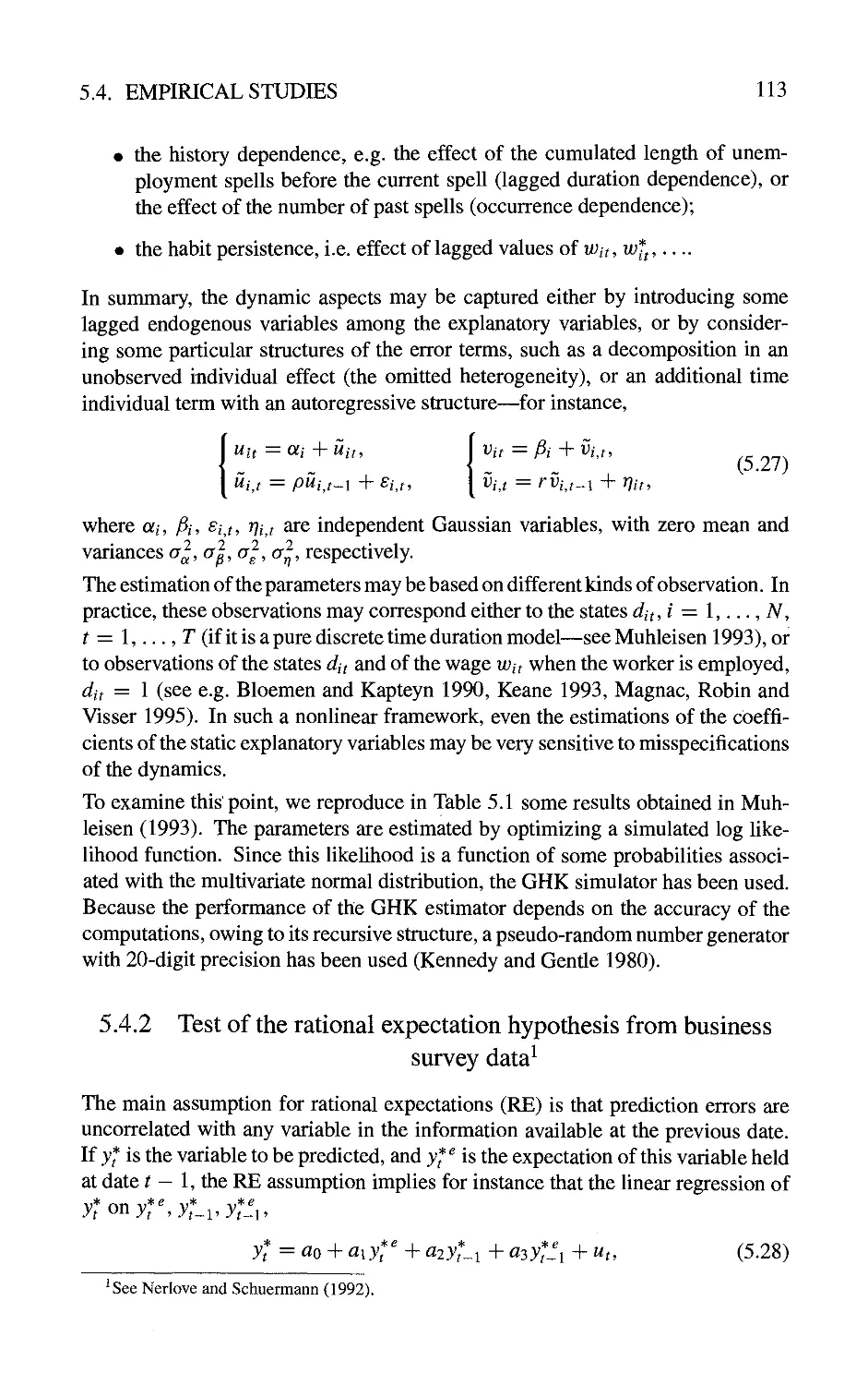 5.4.2 Test of the rational expectation hypothesis from business survey data