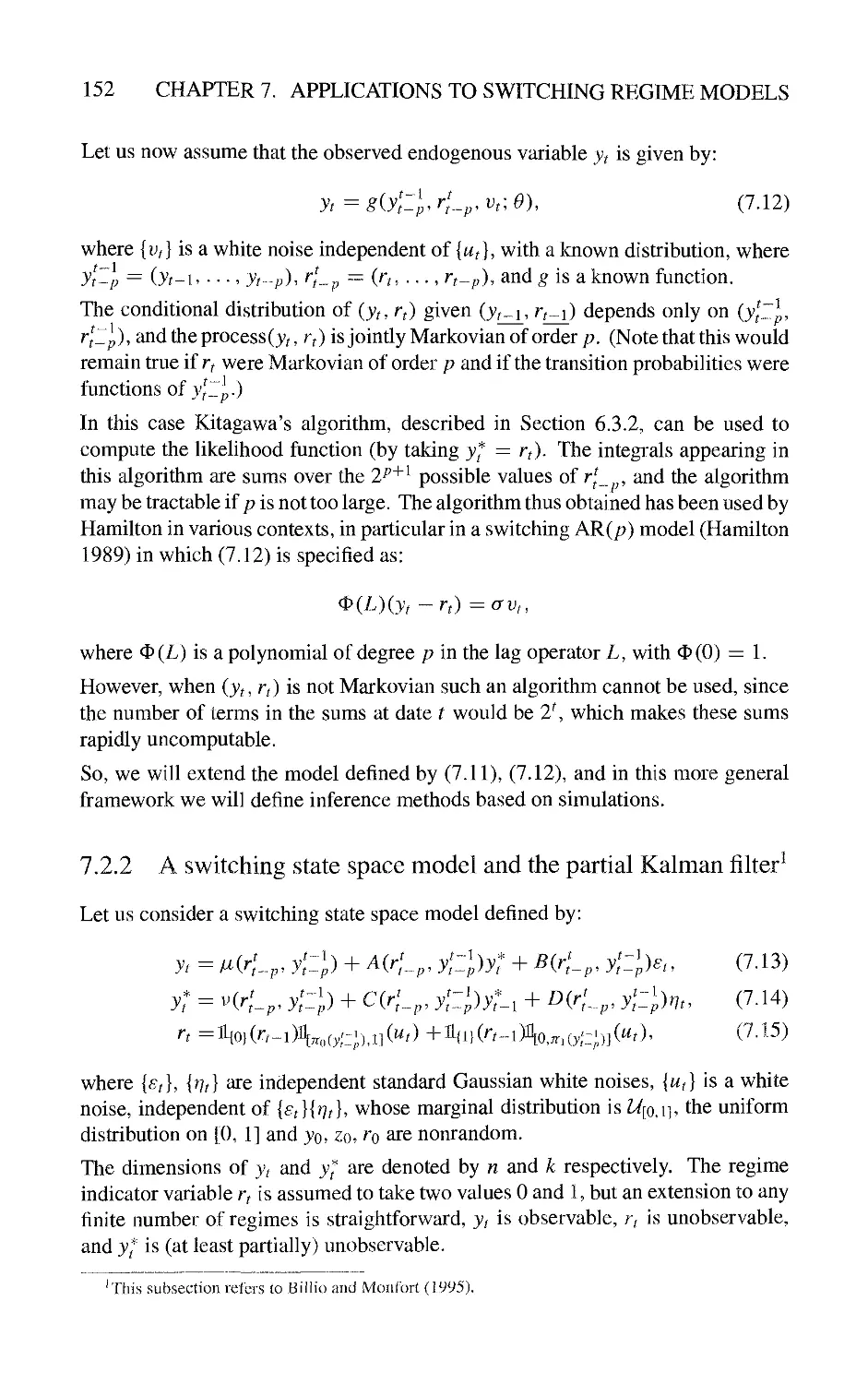 7.2.2 A switching state space model and the partial Kalman filter