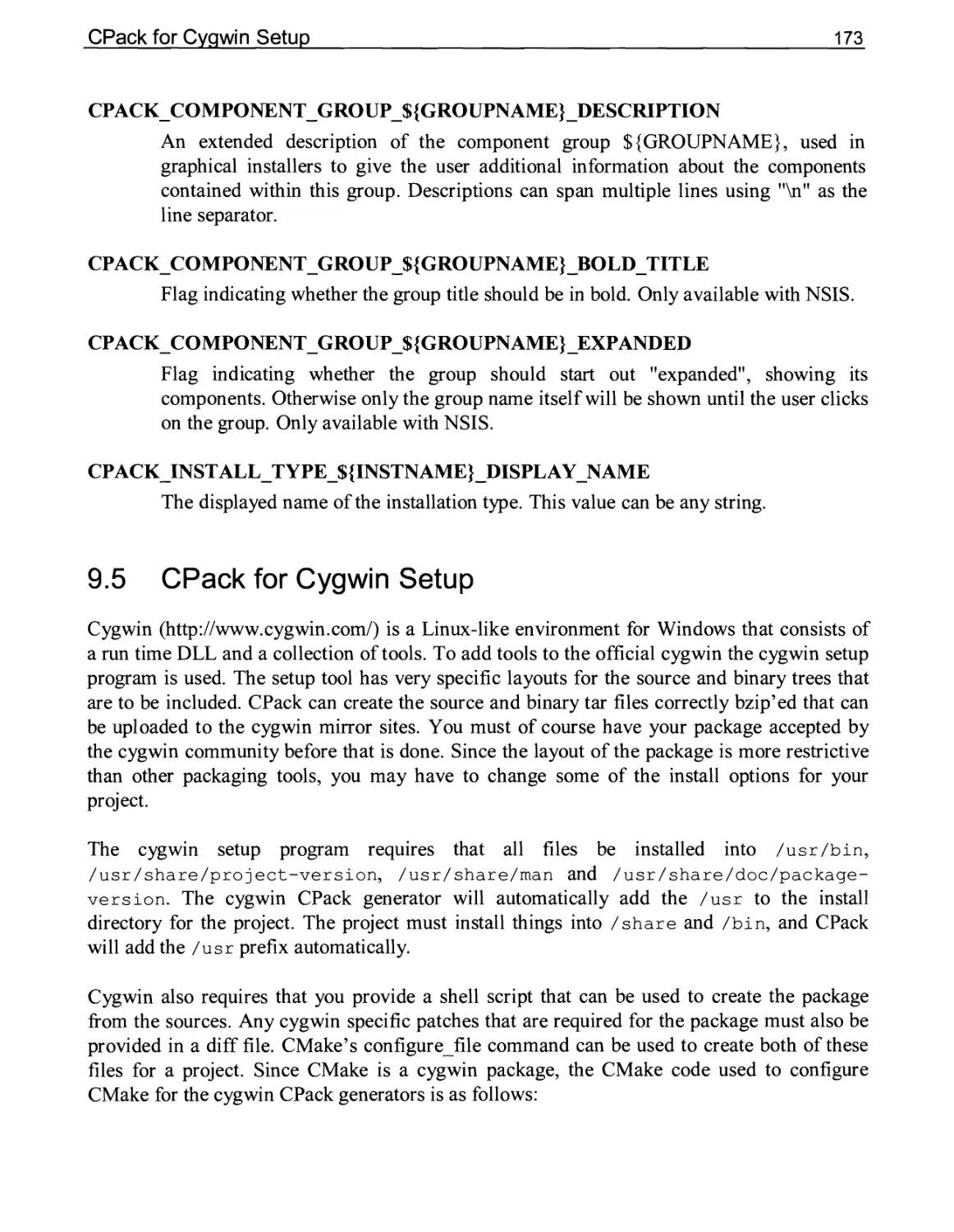 9.5 CPack for Cygwin Setup
