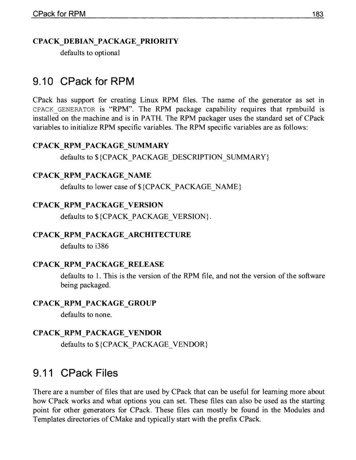 9.10 CPack for RPM
9.11 CPack Files
