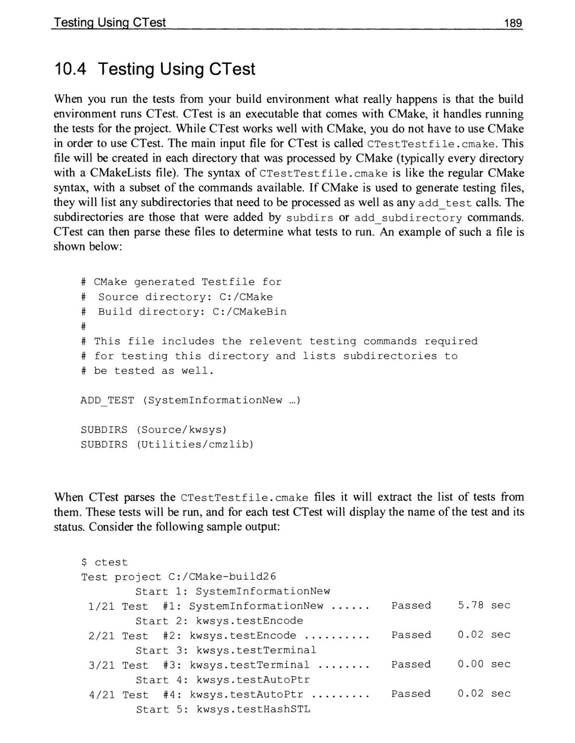 10.4 Testing Using CTest