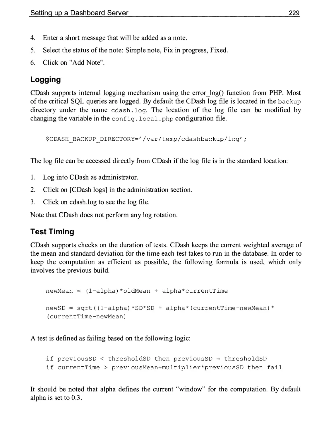 Logging
Test Timing