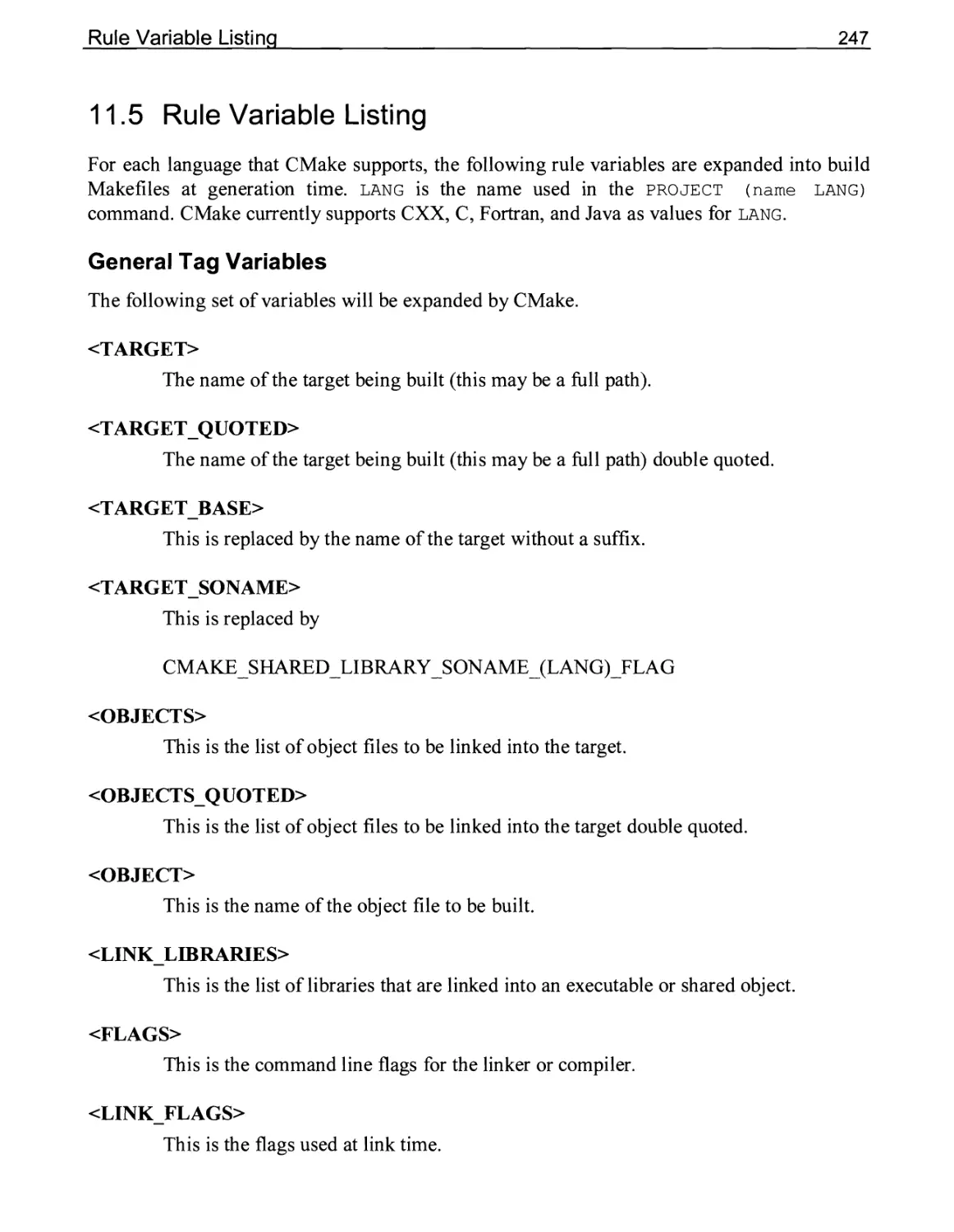 11.5 Rule Variable Listing